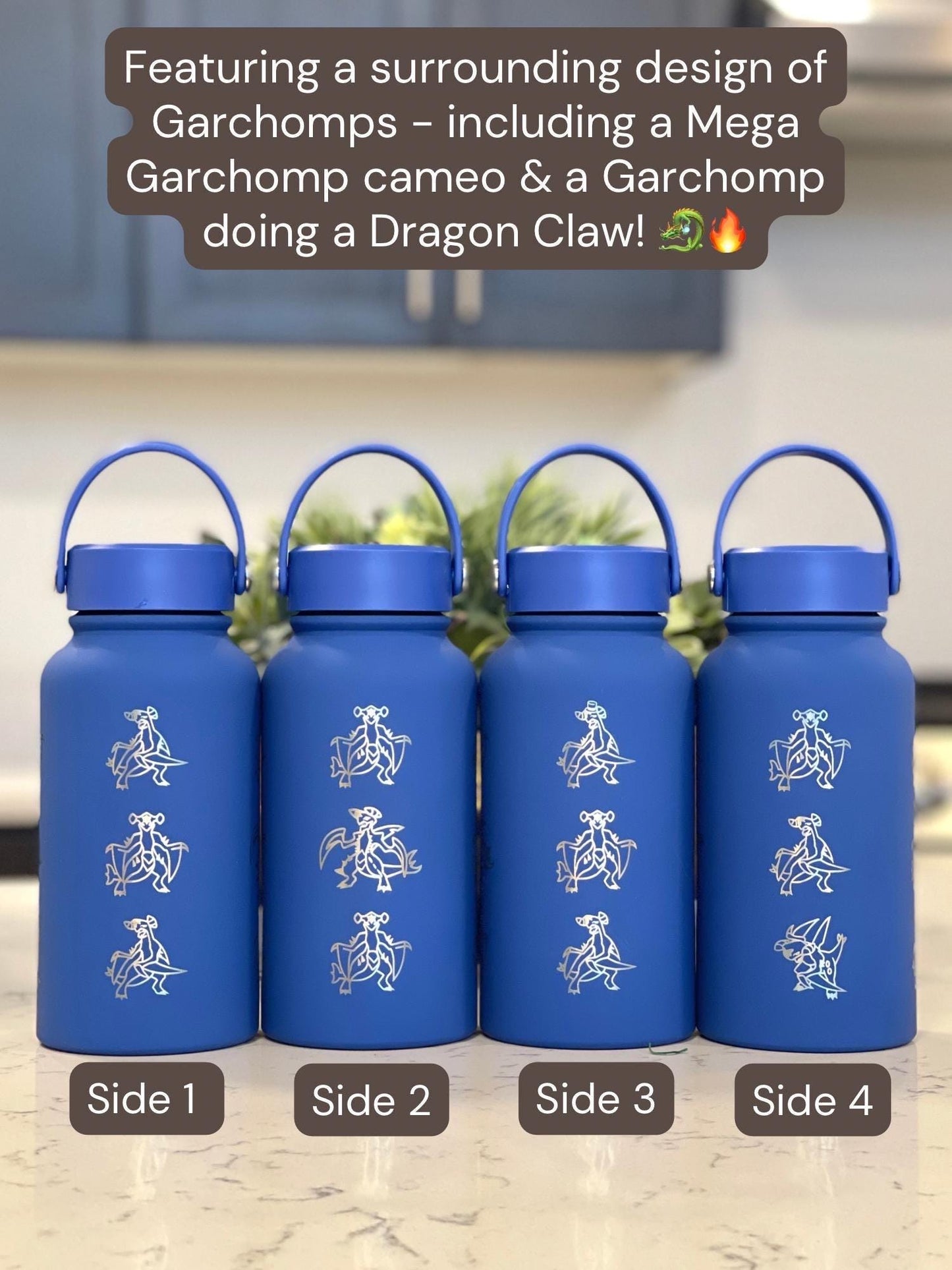 Garchomp Water Bottle Coffee Tumbler with Mega Garchomp & Unite Tuxedo Style Hat Waterbottle Travel Mug Flask, Gamer Birthday Gift