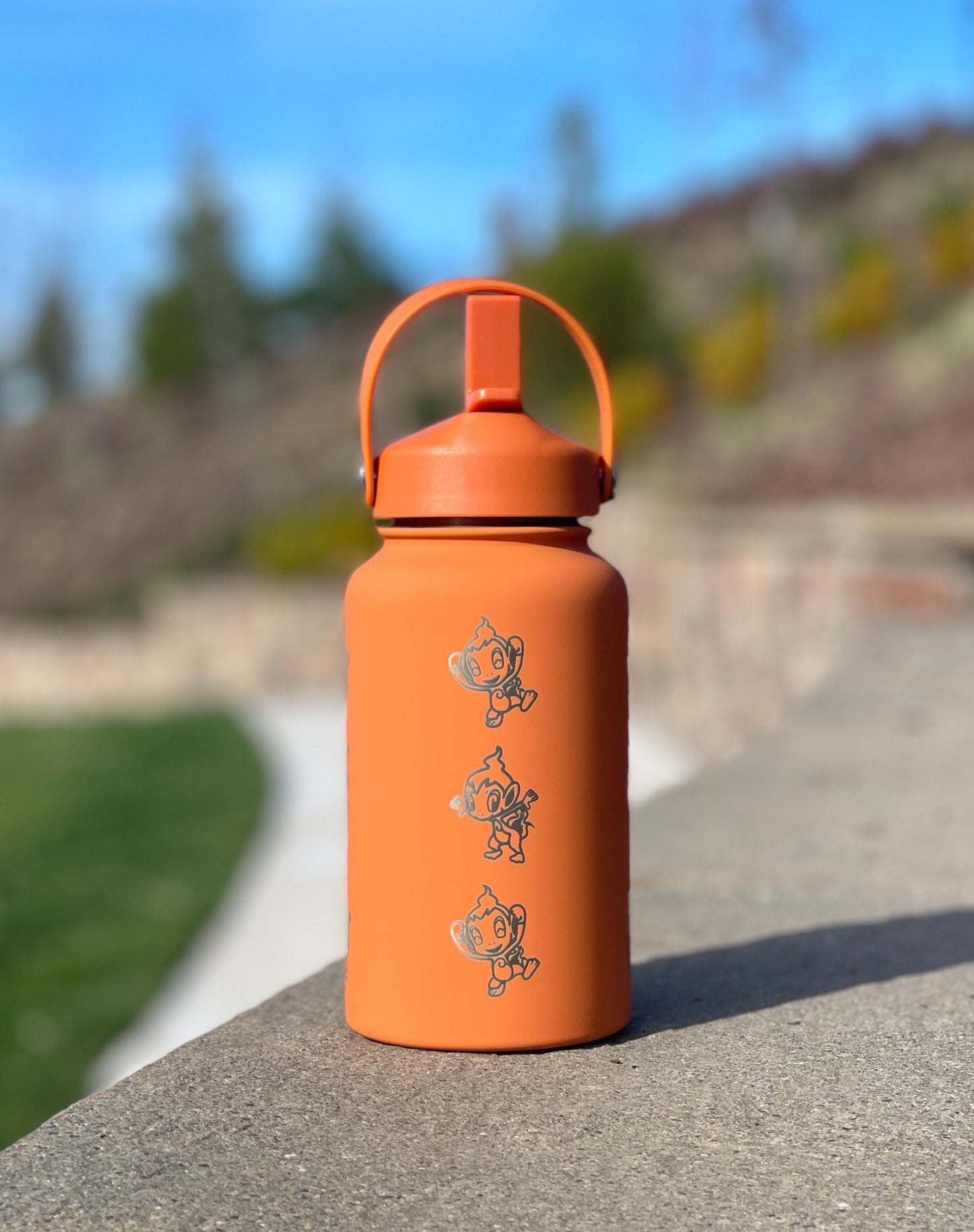 Chimchar Water Bottle Engraved Coffee Tumbler  Cafe Remix Costume, Sinnoh Starter Waterbottle Travel Mug Thermos, Anime Fan Birthday Gift