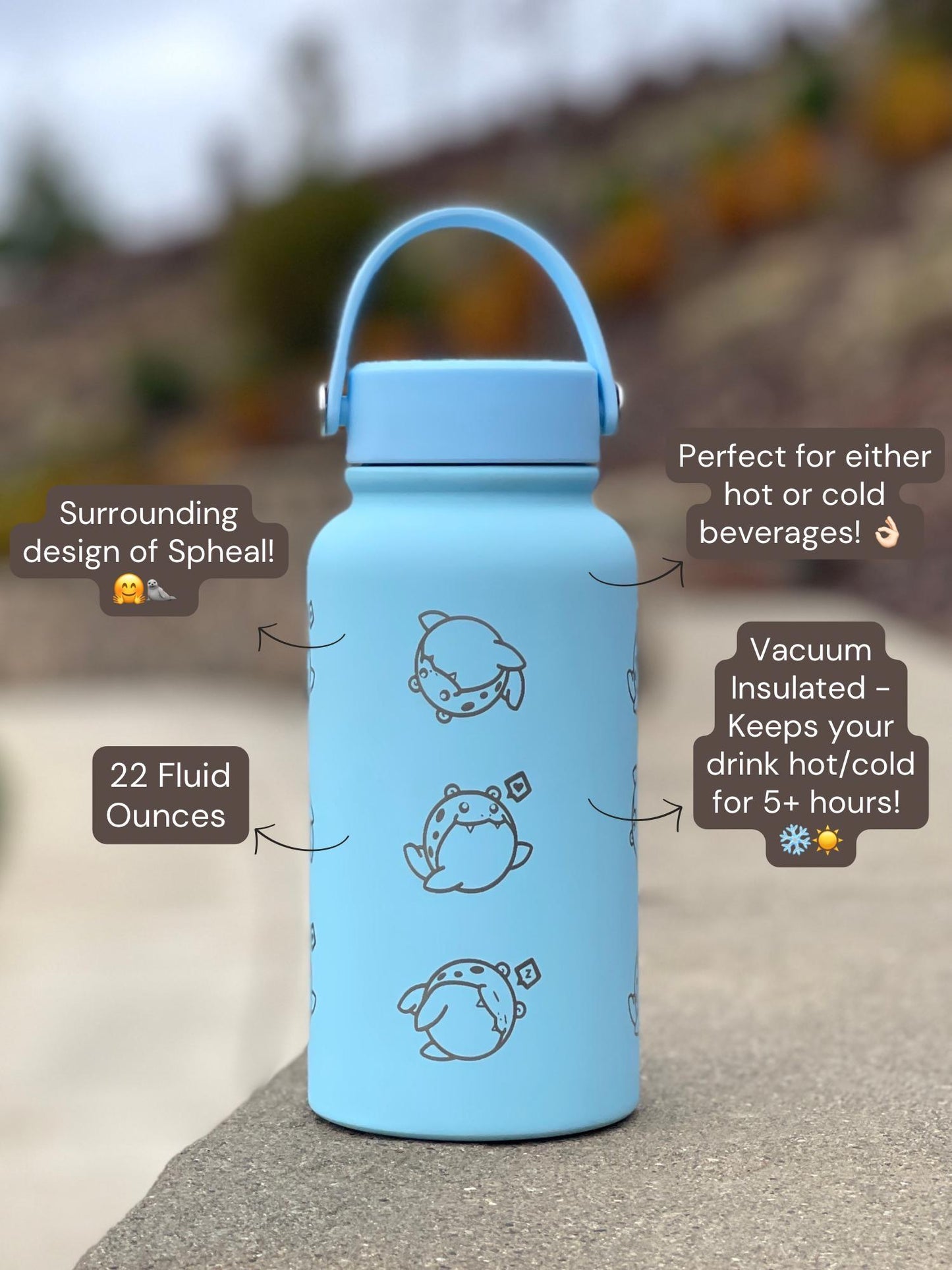 Spheal Water Bottle Engraved Coffee Tumbler, Rolling Spheal and Sleeping Spheal Waterbottle Travel Mug Thermos, Cute Anime Fan Birthday Gift