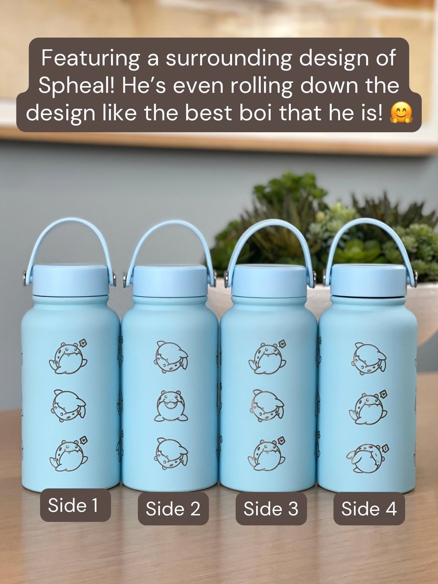 Spheal Water Bottle Engraved Coffee Tumbler, Rolling Spheal and Sleeping Spheal Waterbottle Travel Mug Thermos, Cute Anime Fan Birthday Gift