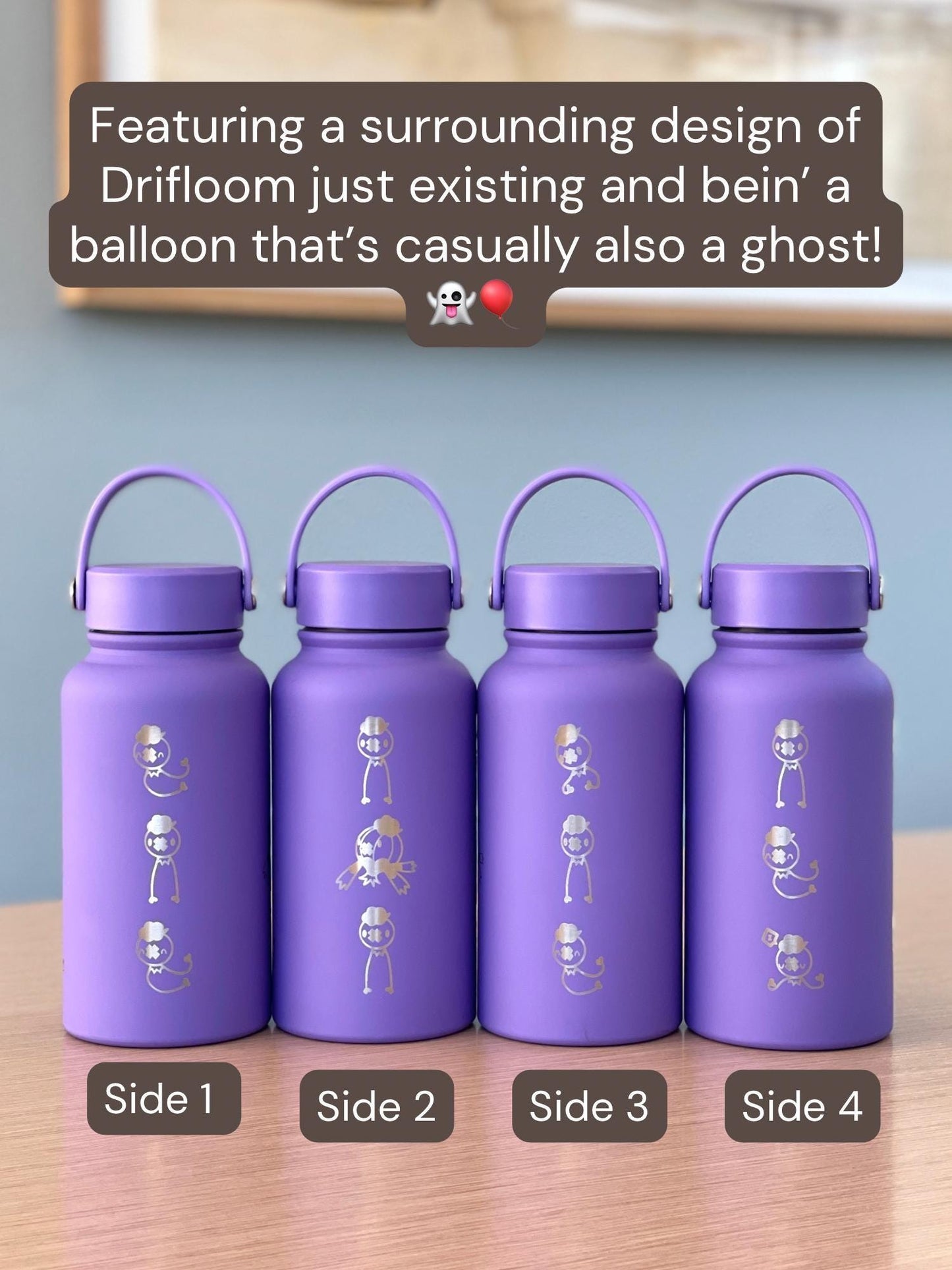 Drifloon Drifblim Water Bottle Engraved Coffee Tumbler with Sleeping Drifloon, Ghost Balloon Waterbottle Thermos, Anime Fan Anniversary Gift