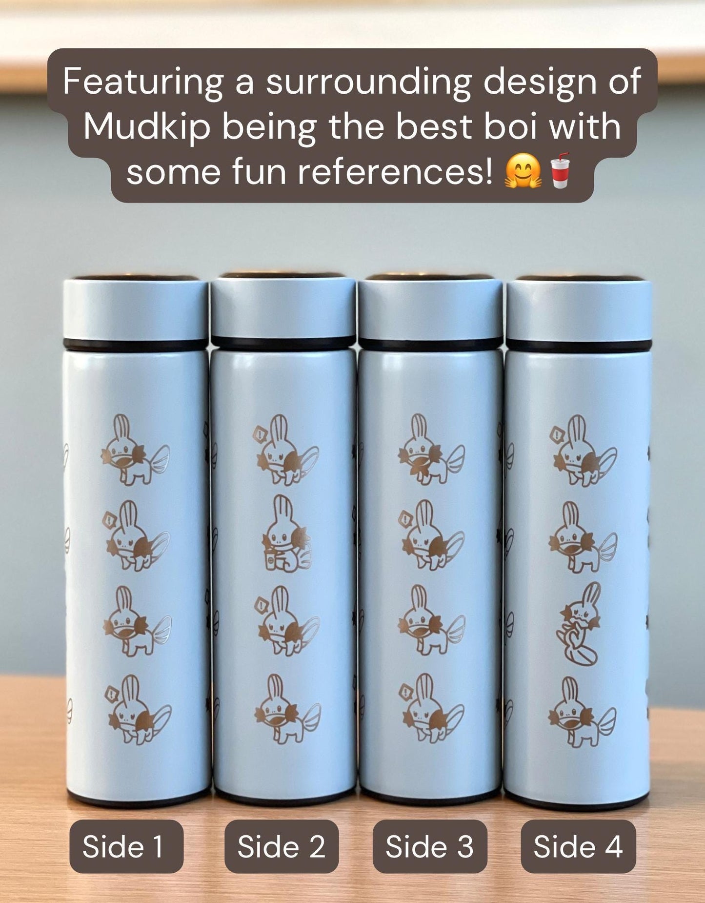 Mudkip Coffee Tumbler Tea Infuser with Mystery Dungeon Scarf & Drinking Cup, Hoenn Water Starter Bottle Travel Mug, Ruby Sapphire Fan Gift