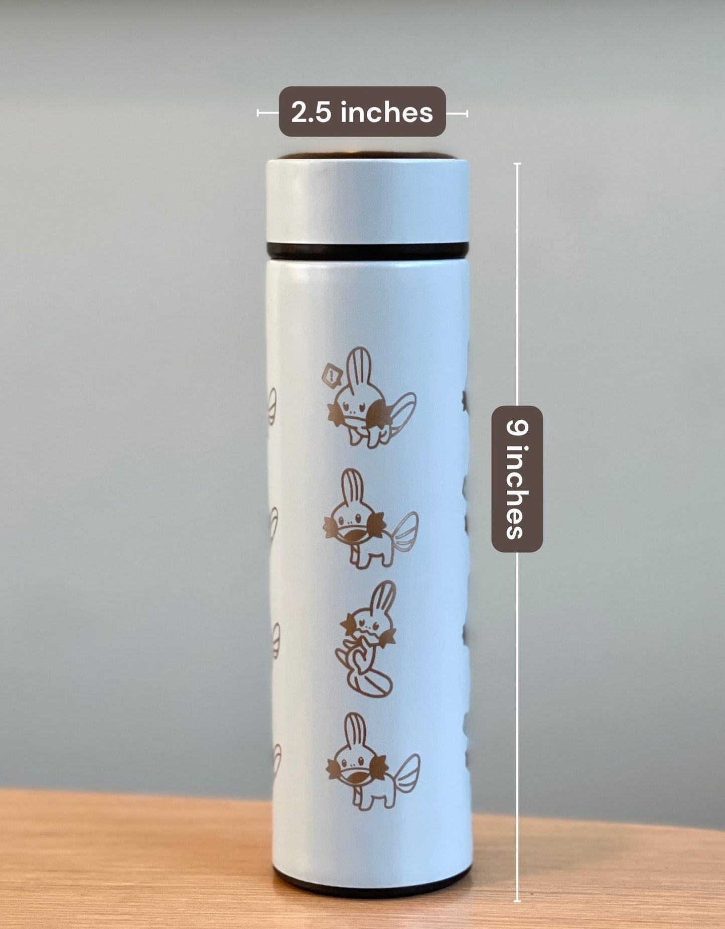 Mudkip Coffee Tumbler Tea Infuser with Mystery Dungeon Scarf & Drinking Cup, Hoenn Water Starter Bottle Travel Mug, Ruby Sapphire Fan Gift