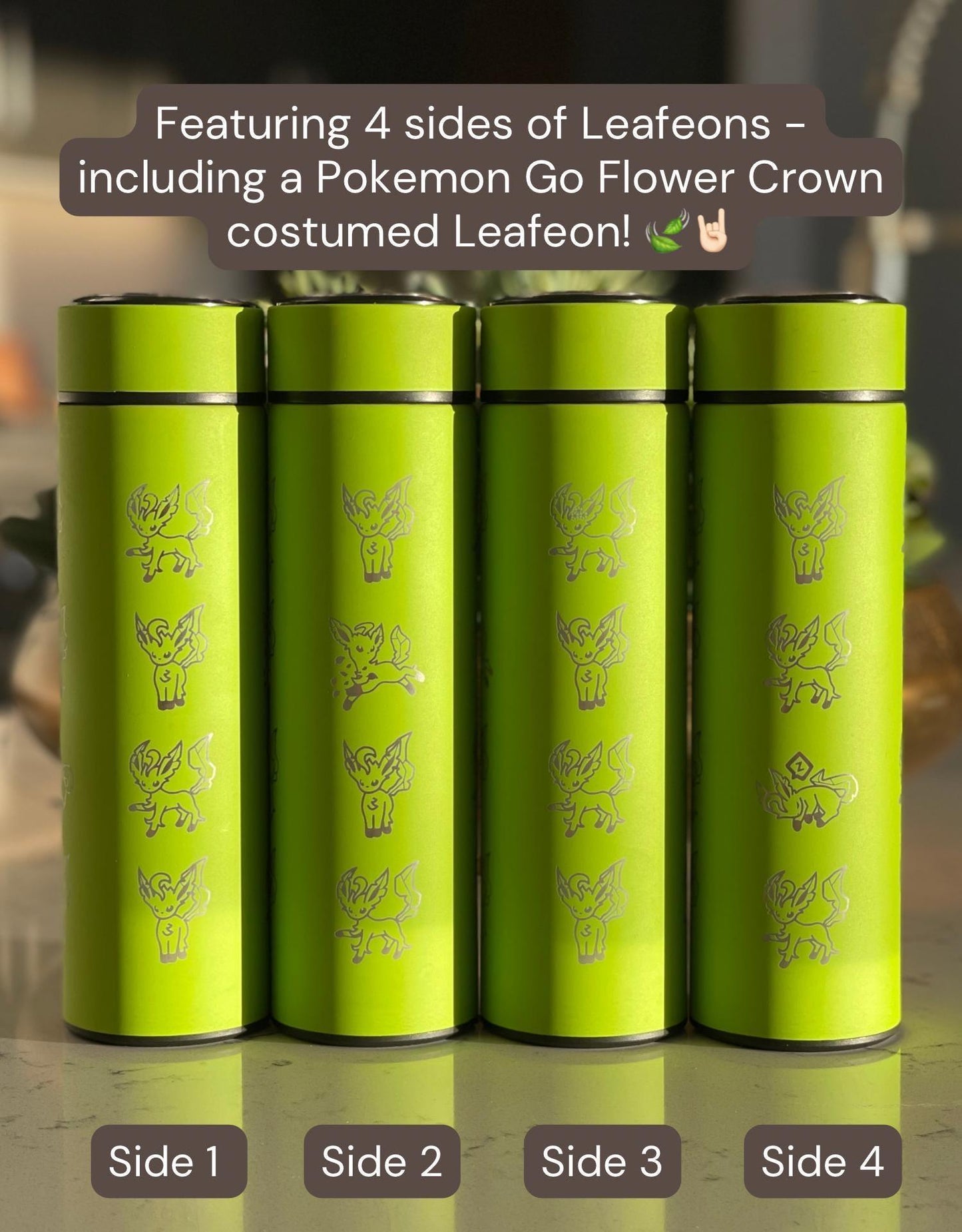Glaceon Coffee Tumbler Leafeon Set with Tea Infuser, Ice Beam & Unite Style Costume Waterbottle Flask, Eeveelution Anime Fan Birthday Gift