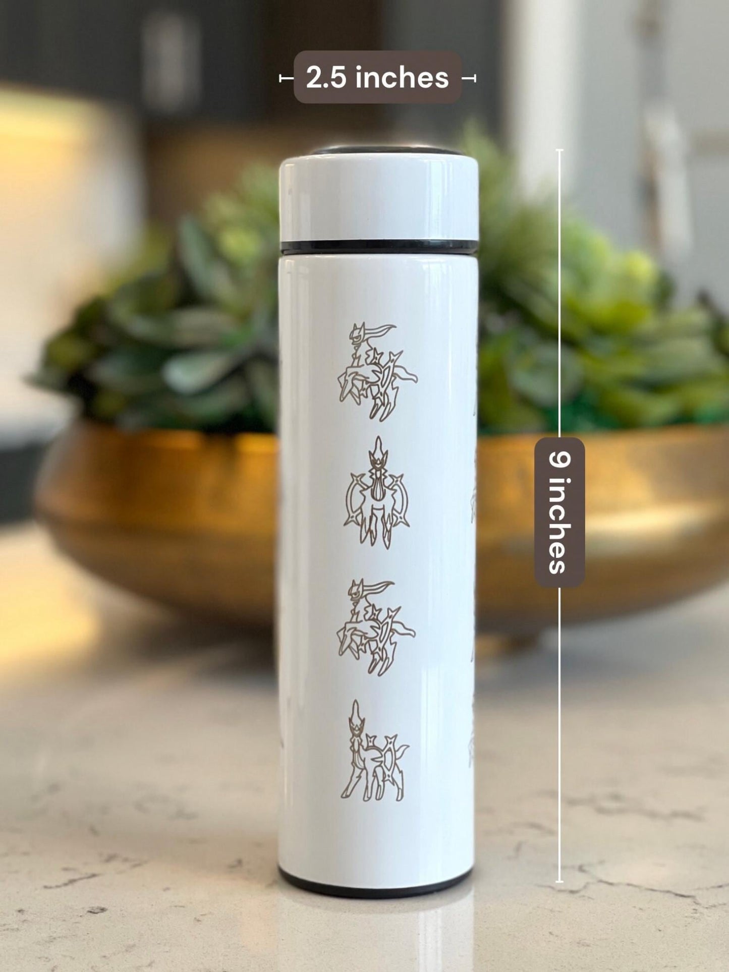 Arceus Coffee Tumbler Waterbottle with Tea Infuser, Sinnoh Legendary Legends Mythical Water Bottle, Anime Fan Travel Mug Flask Gift