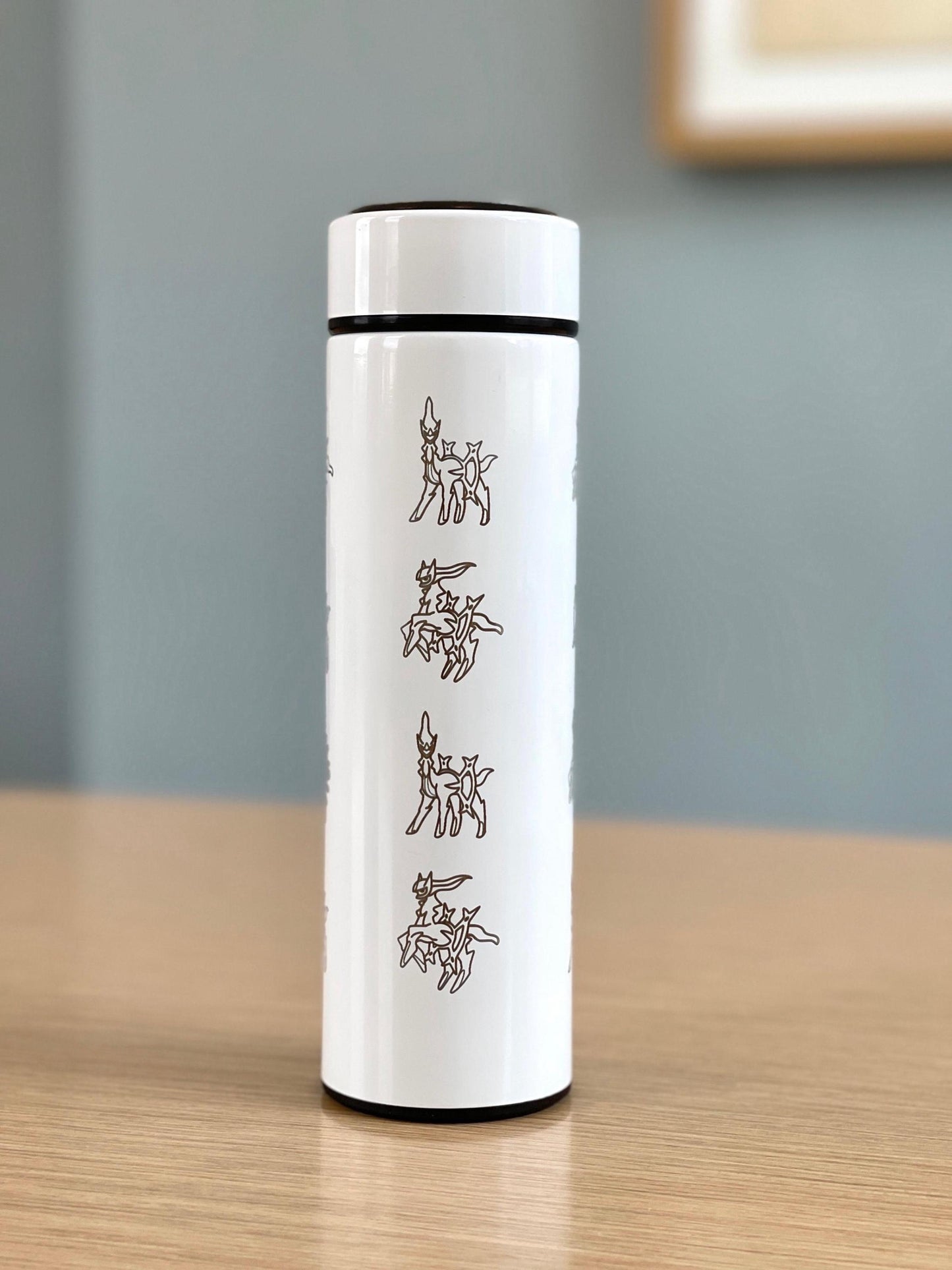 Arceus Coffee Tumbler Waterbottle with Tea Infuser, Sinnoh Legendary Legends Mythical Water Bottle, Anime Fan Travel Mug Flask Gift