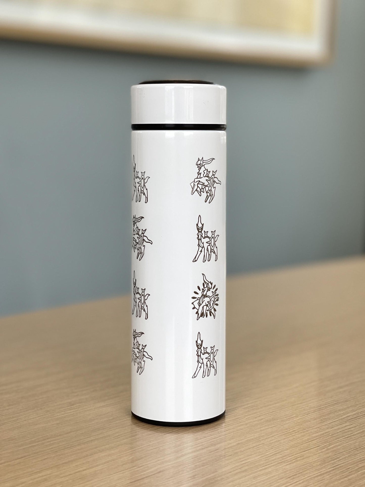 Arceus Coffee Tumbler Waterbottle with Tea Infuser, Sinnoh Legendary Legends Mythical Water Bottle, Anime Fan Travel Mug Flask Gift