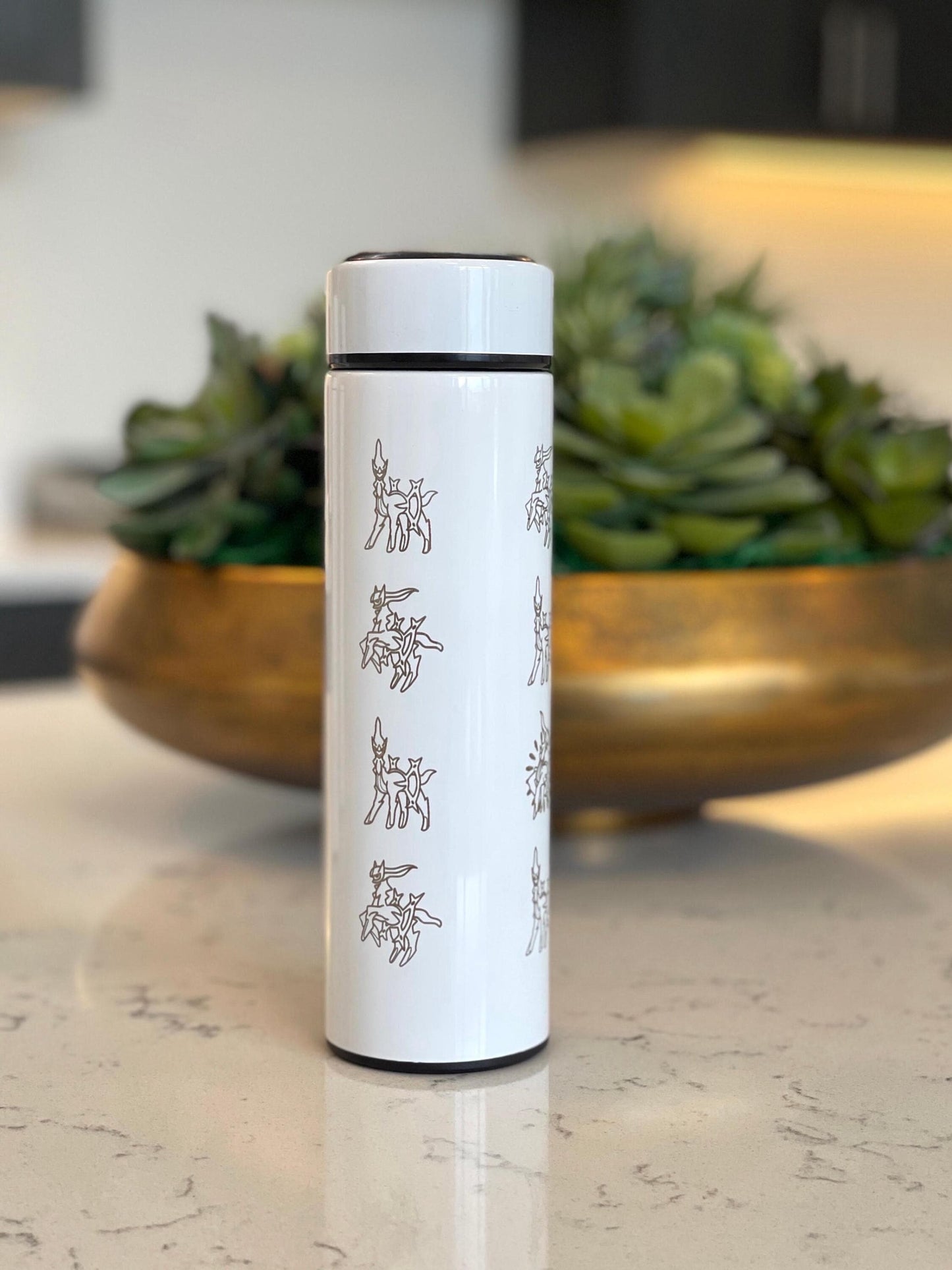 Arceus Coffee Tumbler Waterbottle with Tea Infuser, Sinnoh Legendary Legends Mythical Water Bottle, Anime Fan Travel Mug Flask Gift