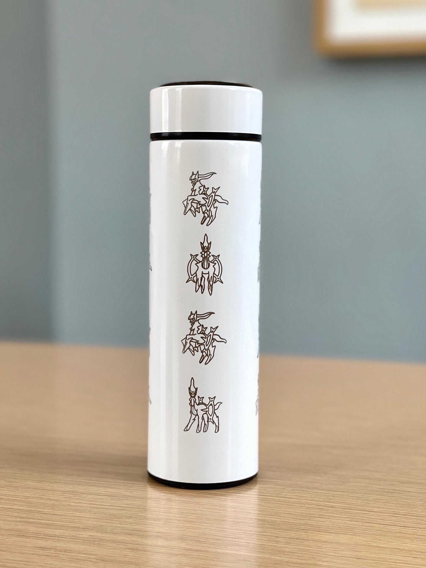 Arceus Coffee Tumbler Waterbottle with Tea Infuser, Sinnoh Legendary Legends Mythical Water Bottle, Anime Fan Travel Mug Flask Gift