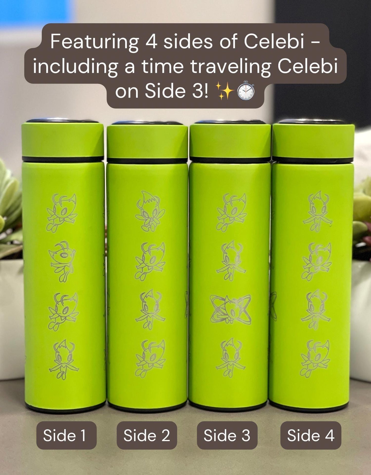 Celebi Coffee Tumbler Engraved Tea Infuser Waterbottle, Mythical Johto 4Ever Movie Travel Mug Cup Drinkware, Anime Fan Anniversary Gift