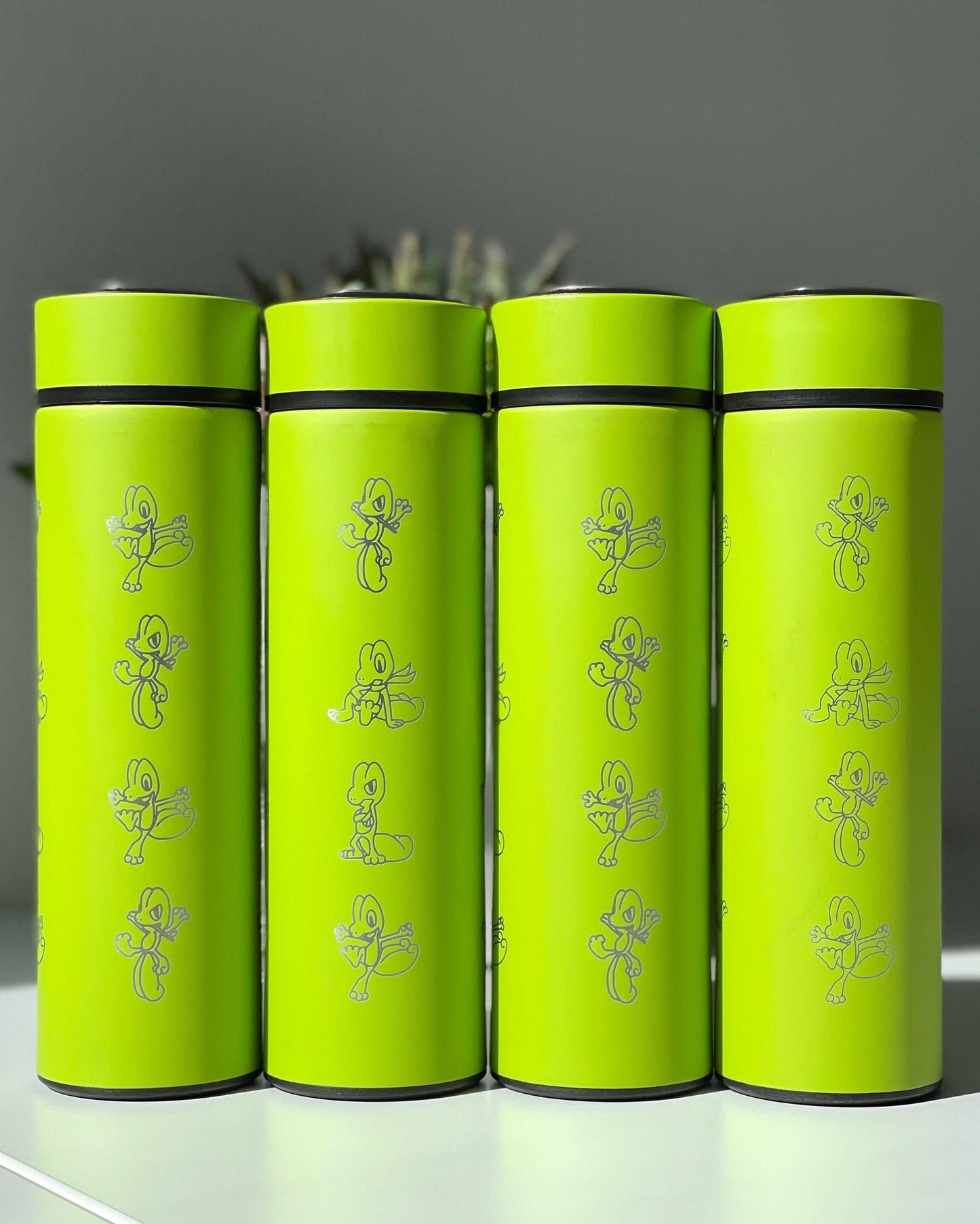 Treeko Coffee Tumbler with Tea Infuser Hoenn Grass Starter Water Bottle, Anime Gamer Travel Cup Mug Flask Drinkware Gift