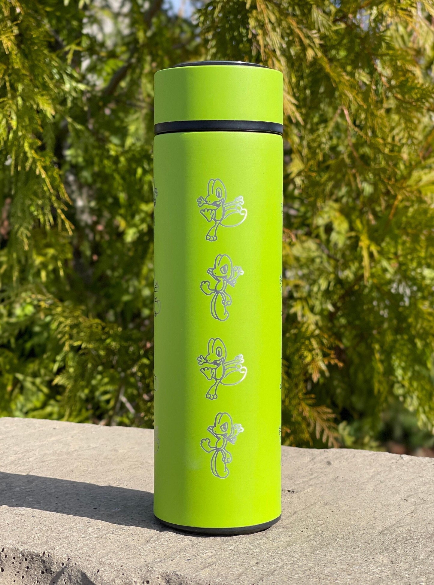 Treeko Coffee Tumbler with Tea Infuser Hoenn Grass Starter Water Bottle, Anime Gamer Travel Cup Mug Flask Drinkware Gift