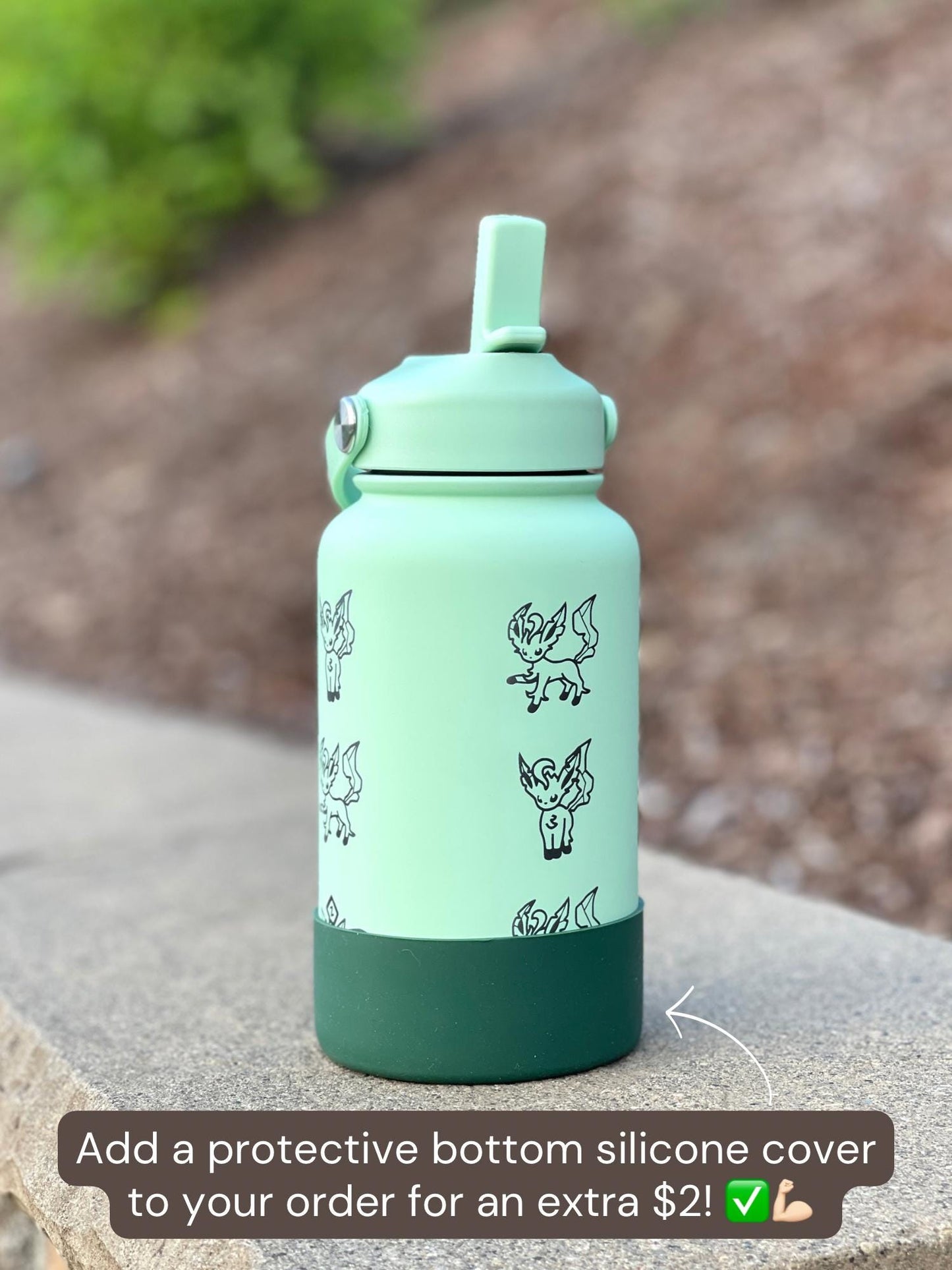 Leafeon Water Bottle Engraved Coffee Tumbler Razor Leaf & Flower Crown Costume Waterbottle, Eeveelution Anime Fan Birthday Thermos Gift