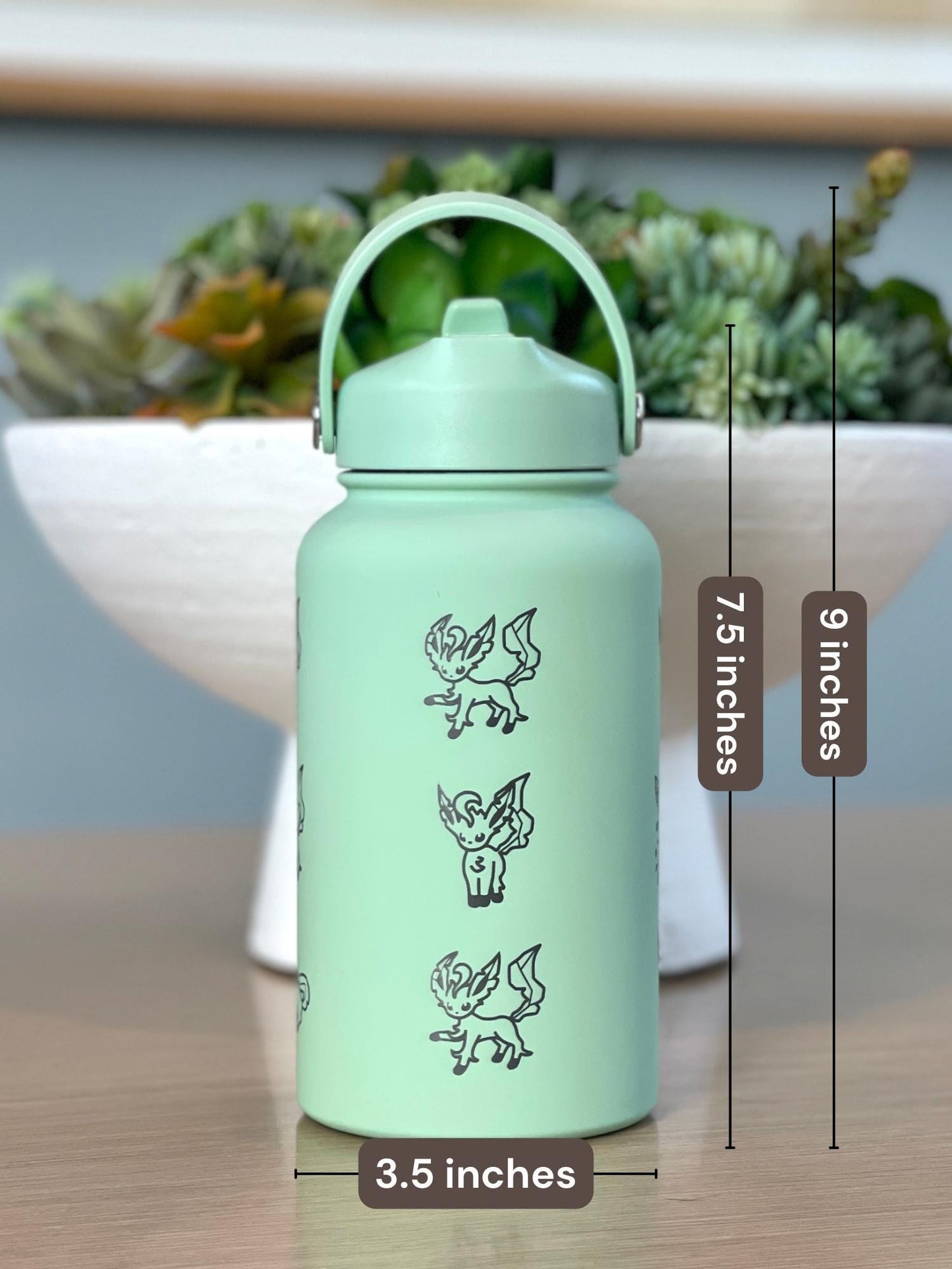 Leafeon Water Bottle Engraved Coffee Tumbler Razor Leaf & Flower Crown Costume Waterbottle, Eeveelution Anime Fan Birthday Thermos Gift