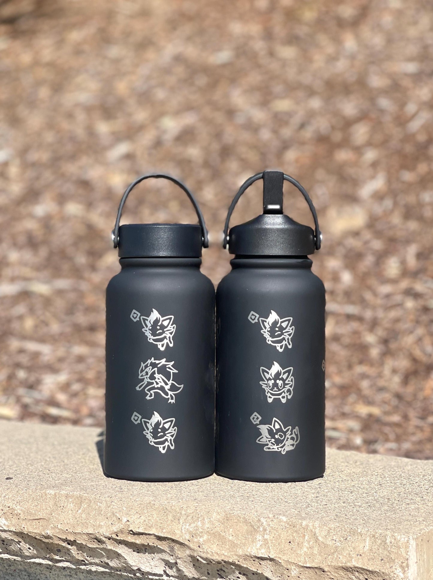 Zorua Zoroark Water Bottle Engraved Coffee Tumbler with Sleeping Zorua, Waterbottle Travel Mug Thermos, Anime Fan Anniversary Birthday Gift
