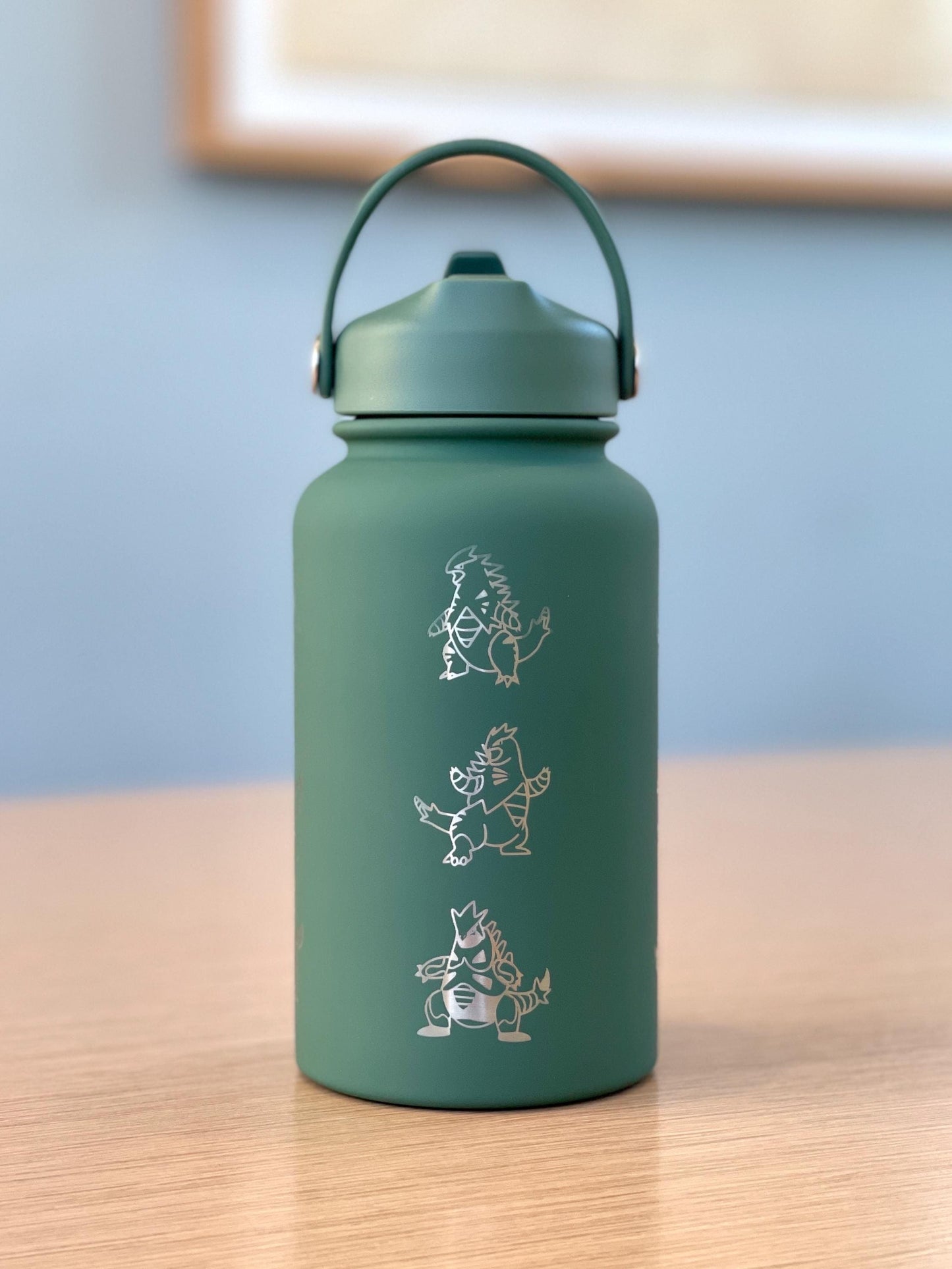 Tyranitar Water Bottle Engraved Coffee Tumbler with Mega Tyranitar & Iron Thorns, Paradox Anime Gamer Waterbottle Thermos Anniversary Gift