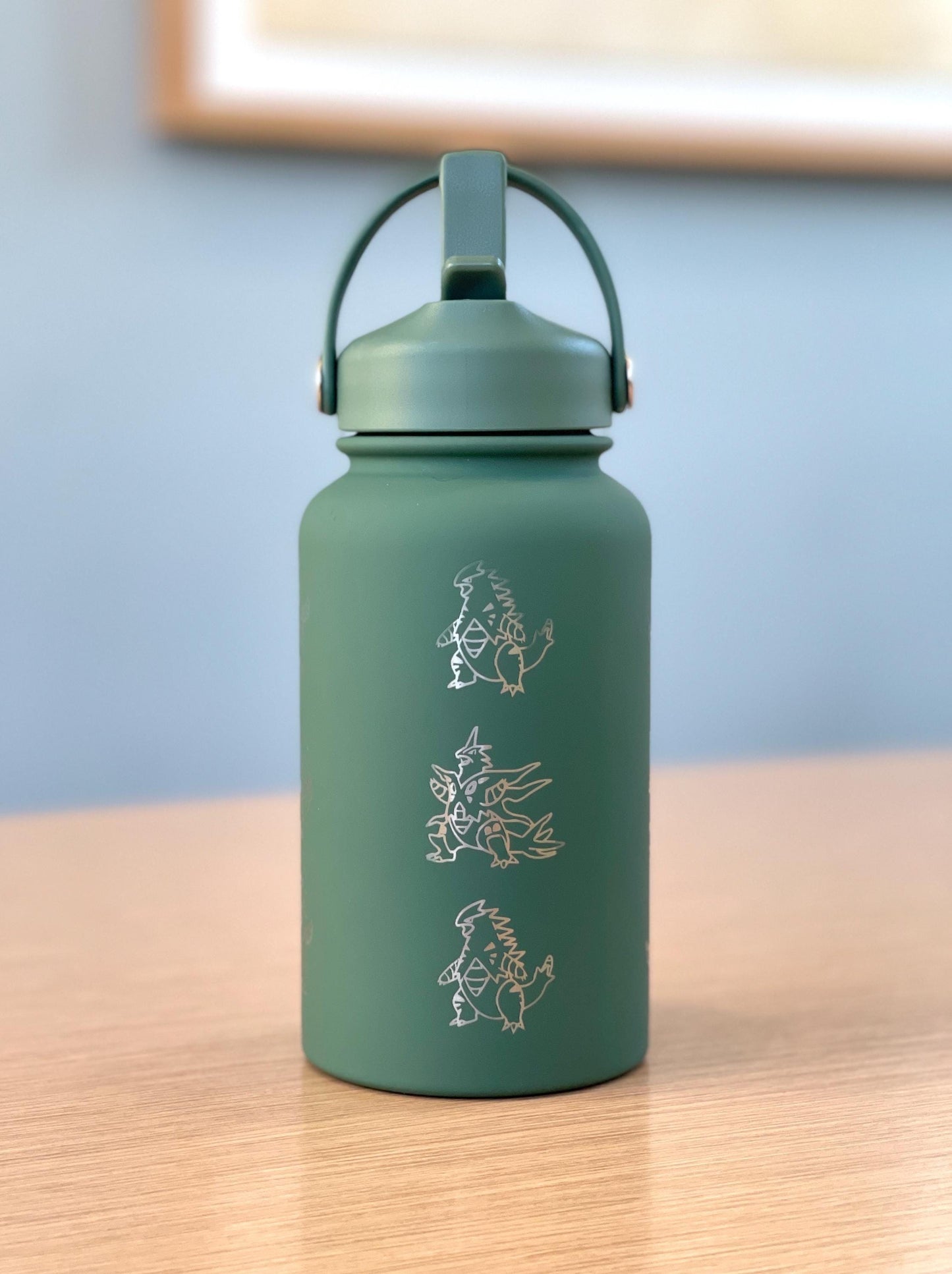Tyranitar Water Bottle Engraved Coffee Tumbler with Mega Tyranitar & Iron Thorns, Paradox Anime Gamer Waterbottle Thermos Anniversary Gift