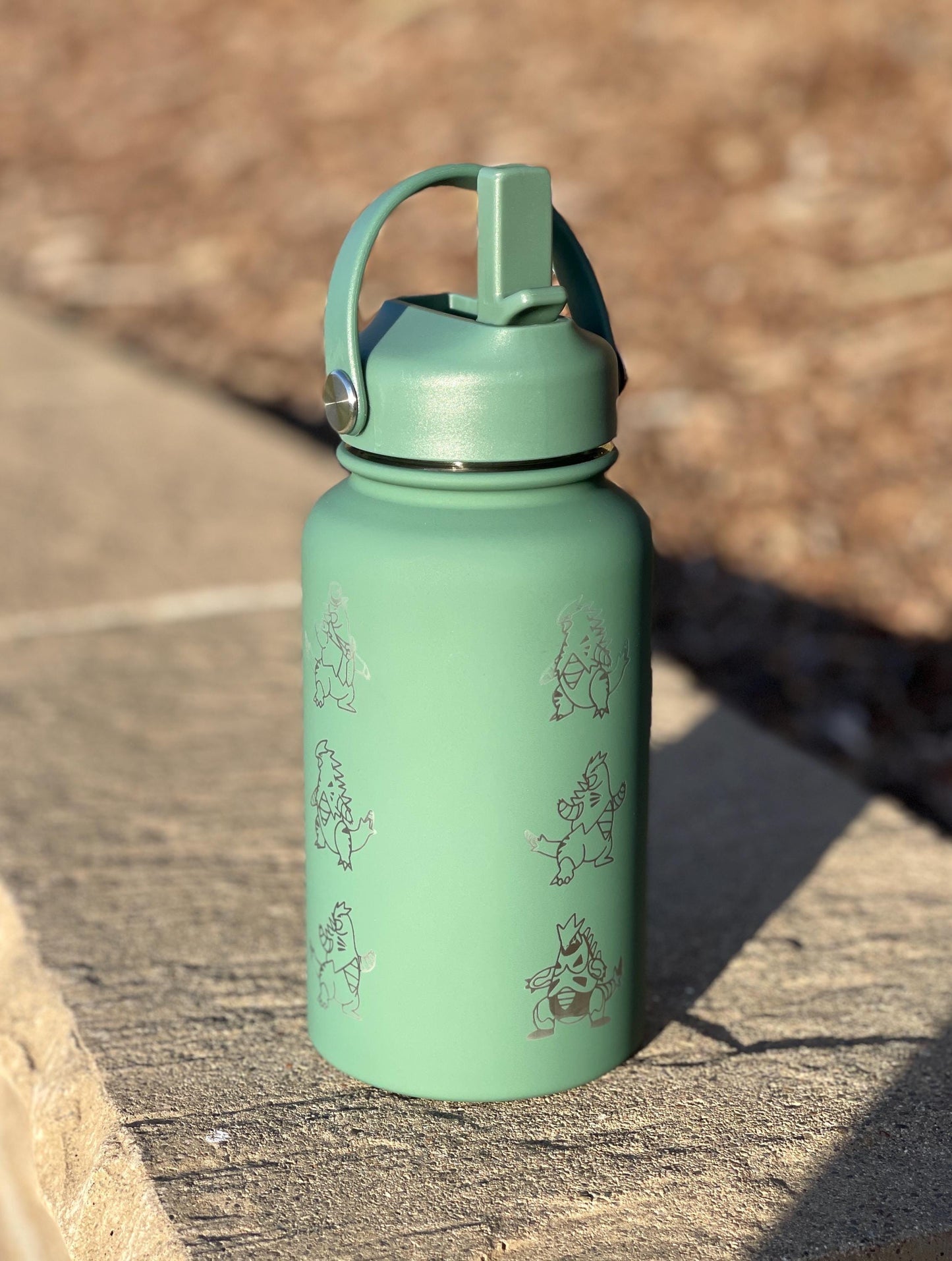 Tyranitar Water Bottle Engraved Coffee Tumbler with Mega Tyranitar & Iron Thorns, Paradox Anime Gamer Waterbottle Thermos Anniversary Gift