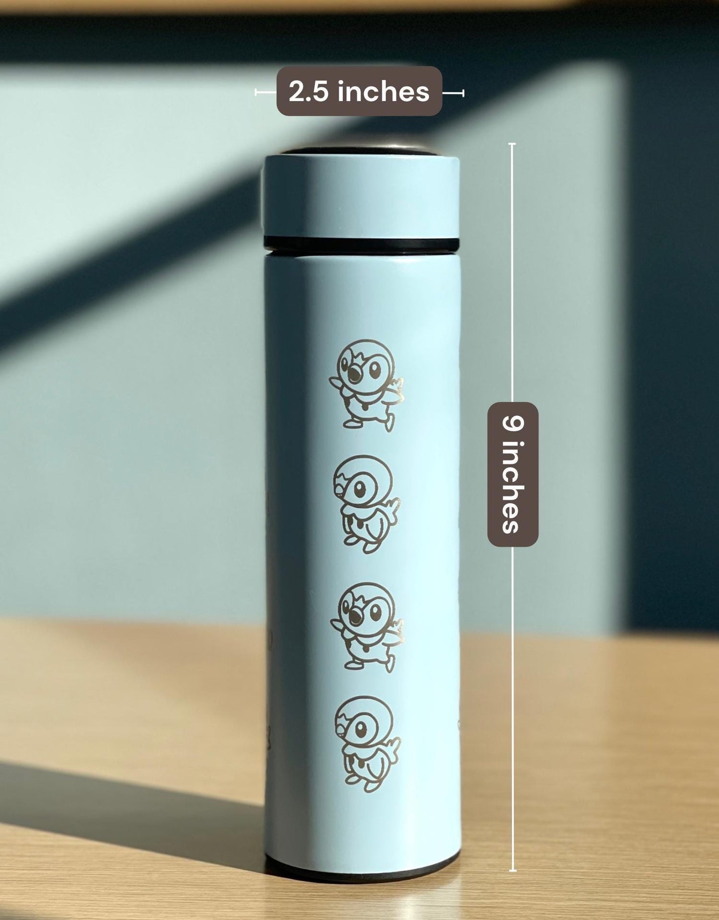 Piplup Tumbler Waterbottle with Tea Infuser, Coffee Tumbler, Angry & Sleeping Piplup Starter Cute Anime Waterbottle Travel Mug Gift