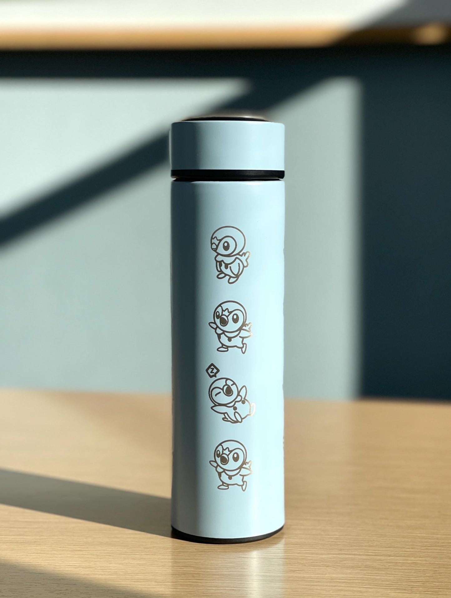 Piplup Tumbler Waterbottle with Tea Infuser, Coffee Tumbler, Angry & Sleeping Piplup Starter Cute Anime Waterbottle Travel Mug Gift