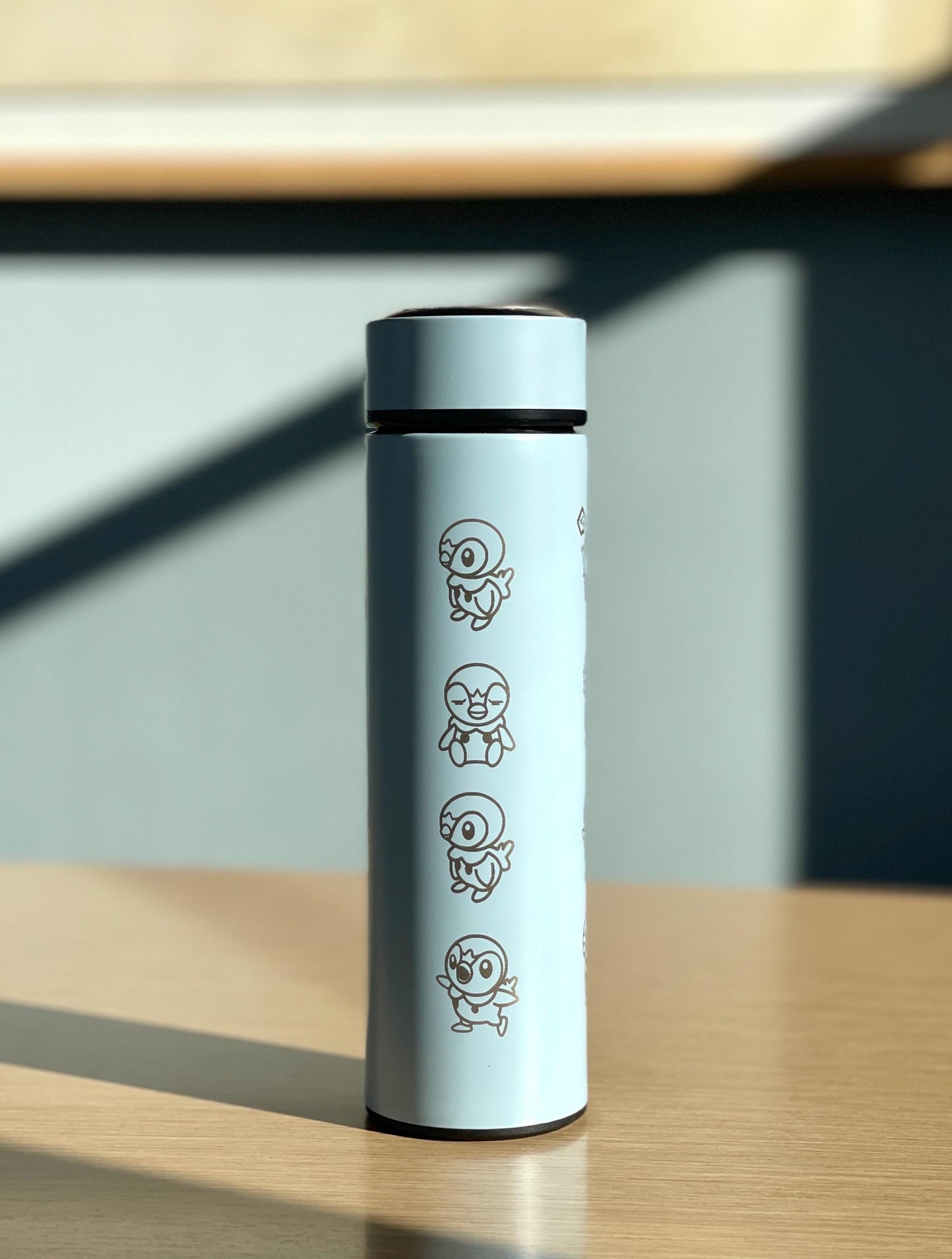 Piplup Tumbler Waterbottle with Tea Infuser, Coffee Tumbler, Angry & Sleeping Piplup Starter Cute Anime Waterbottle Travel Mug Gift