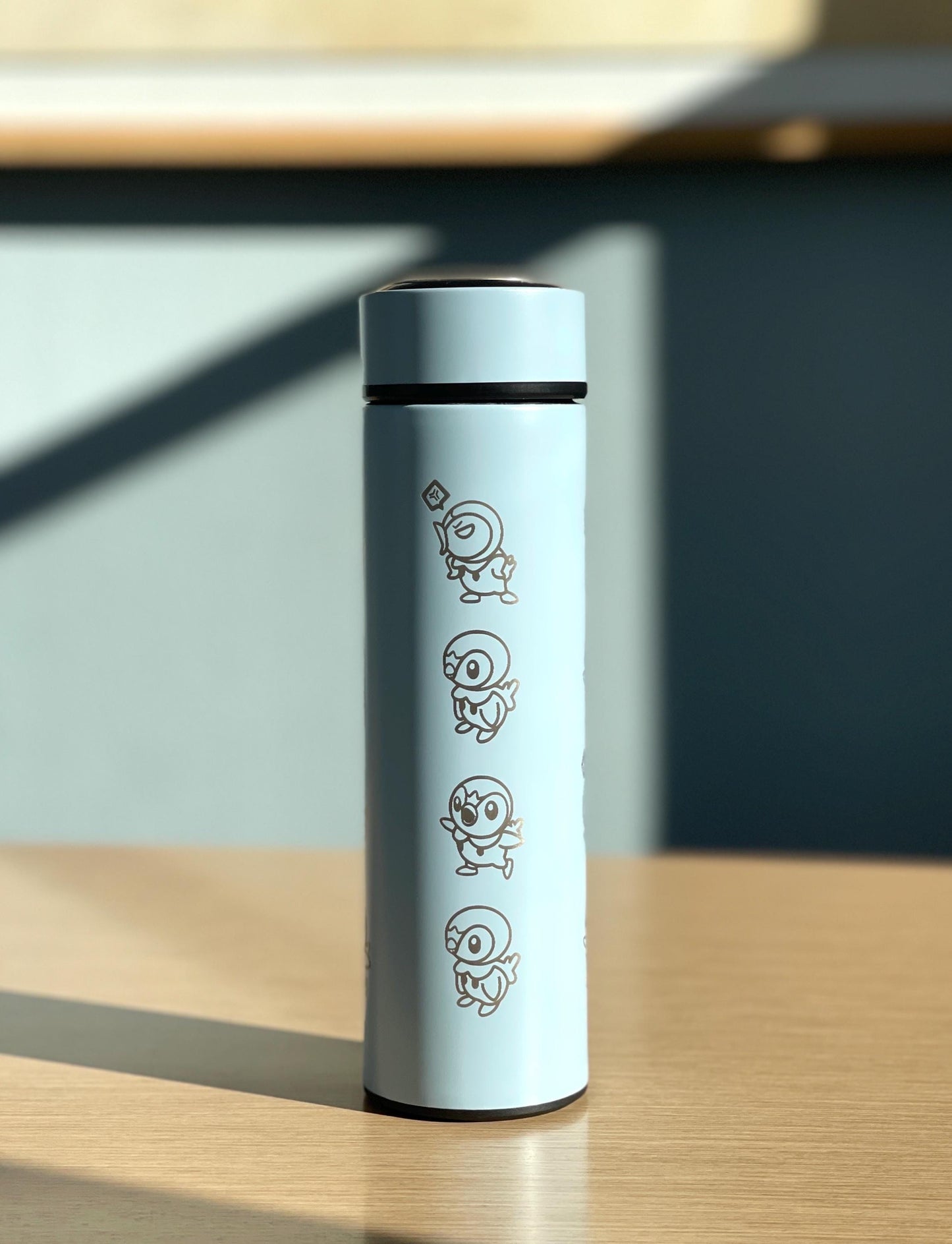 Piplup Tumbler Waterbottle with Tea Infuser, Coffee Tumbler, Angry & Sleeping Piplup Starter Cute Anime Waterbottle Travel Mug Gift
