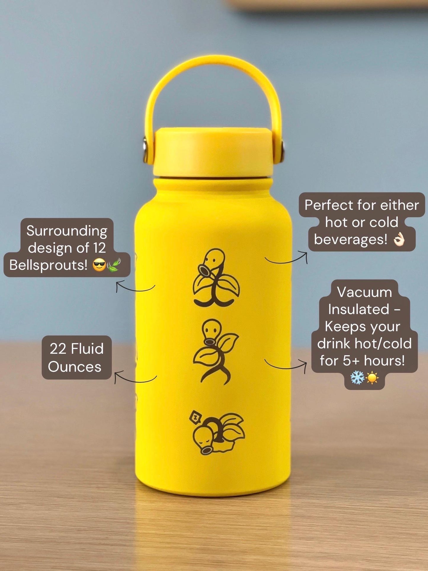 Bellsprout Water Bottle Engraved Coffee Tumbler with Sleeping Bellsprout & Razor Leaf Move Travel Mug Cup, Funny Anime Meme Birthday Gift