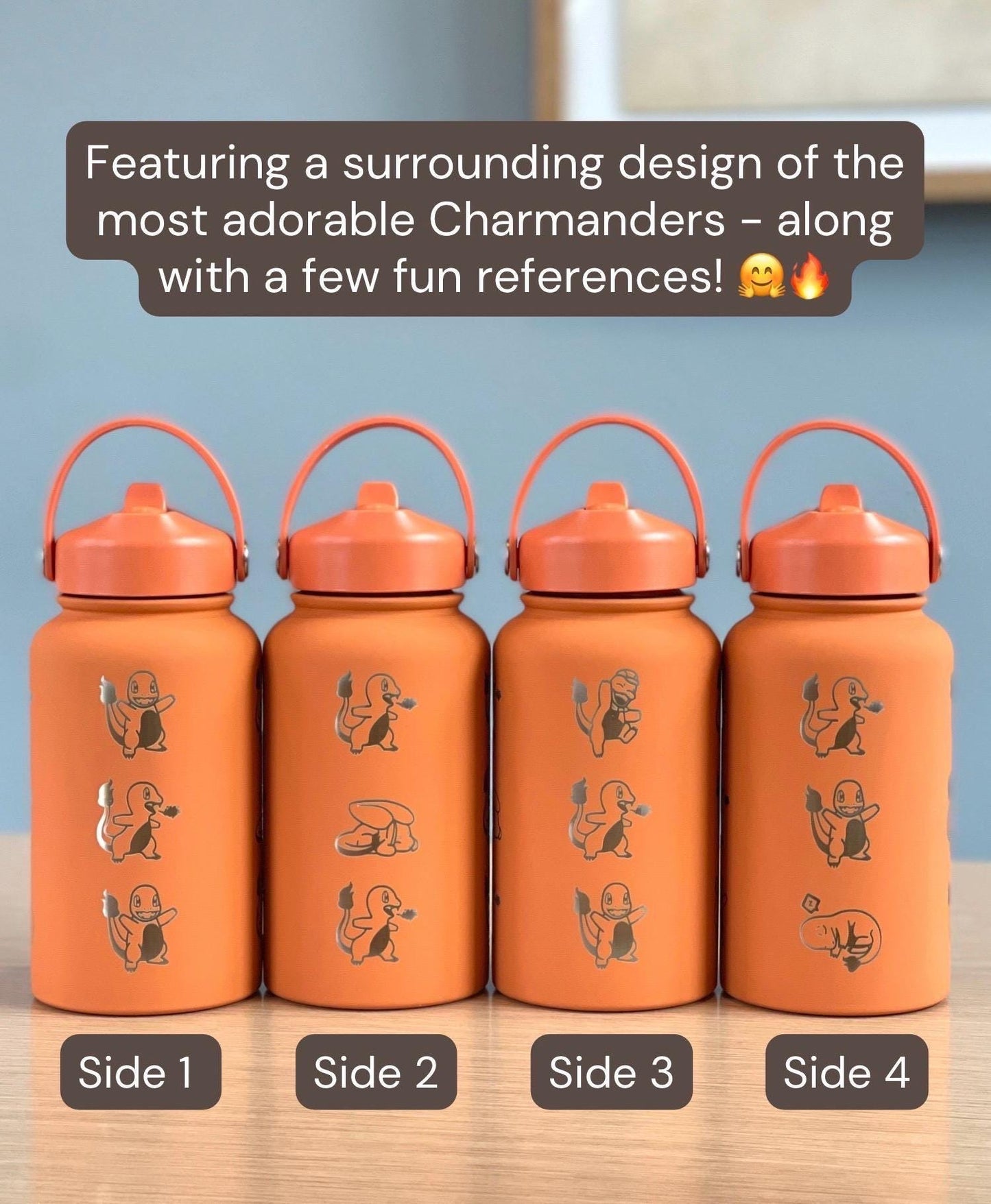 Kanto Starter Waterbottle Set, Bulbasaur Charmander Squirtle Engraved Water Bottle Coffee Tea Tumbler Travel Mug, Anime Fan Birthday Gift