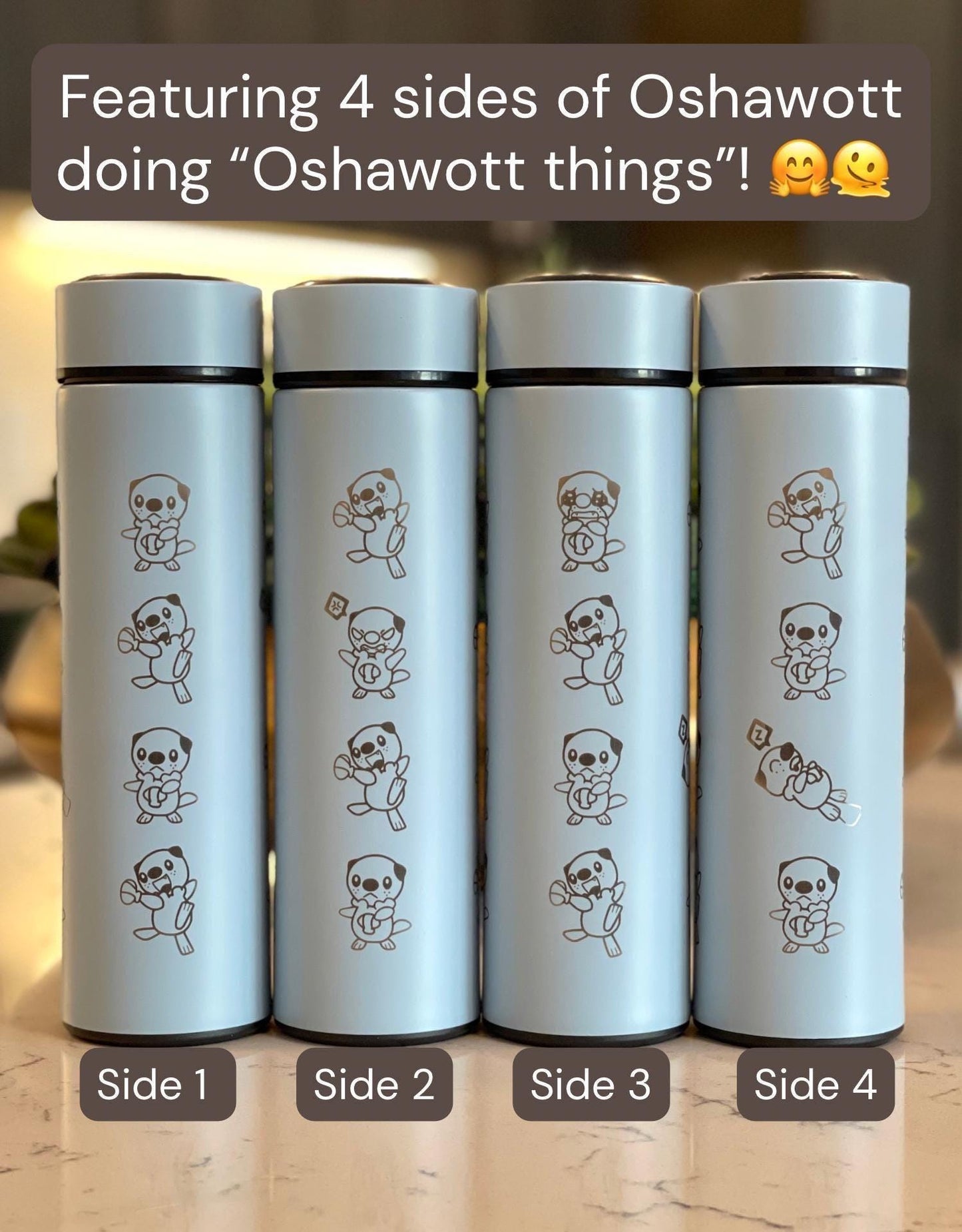 Oshawott Coffee Tumbler Tea Infuser Water Bottle, Unova Starter Otter Shell Travel Mug Thermos, Anime Fan Gamer Birthday Anniversary Gift
