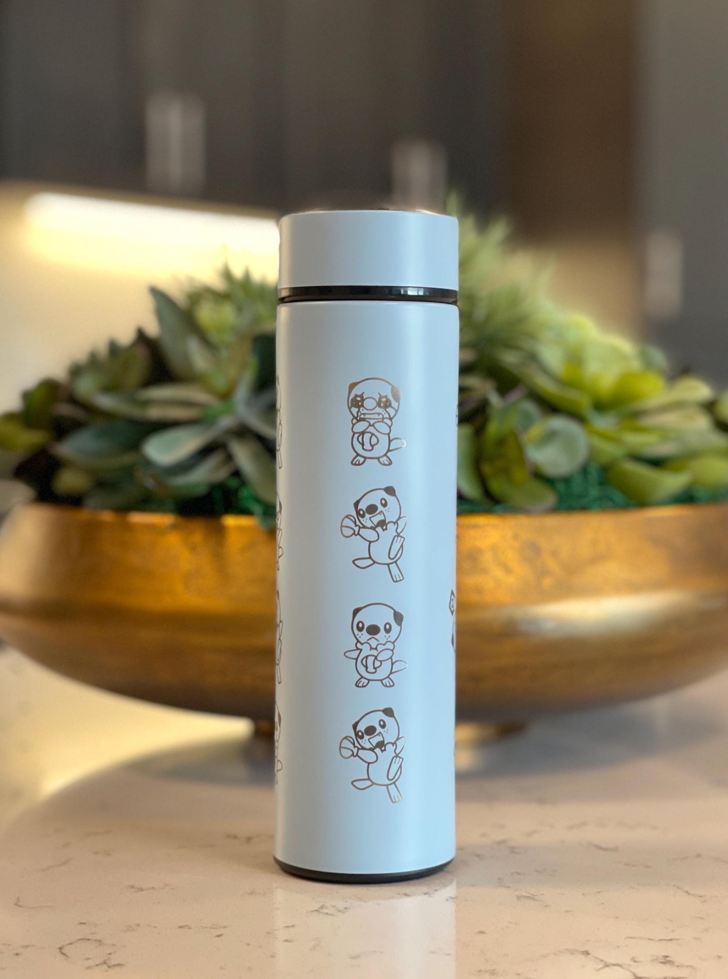 Oshawott Coffee Tumbler Tea Infuser Water Bottle, Unova Starter Otter Shell Travel Mug Thermos, Anime Fan Gamer Birthday Anniversary Gift