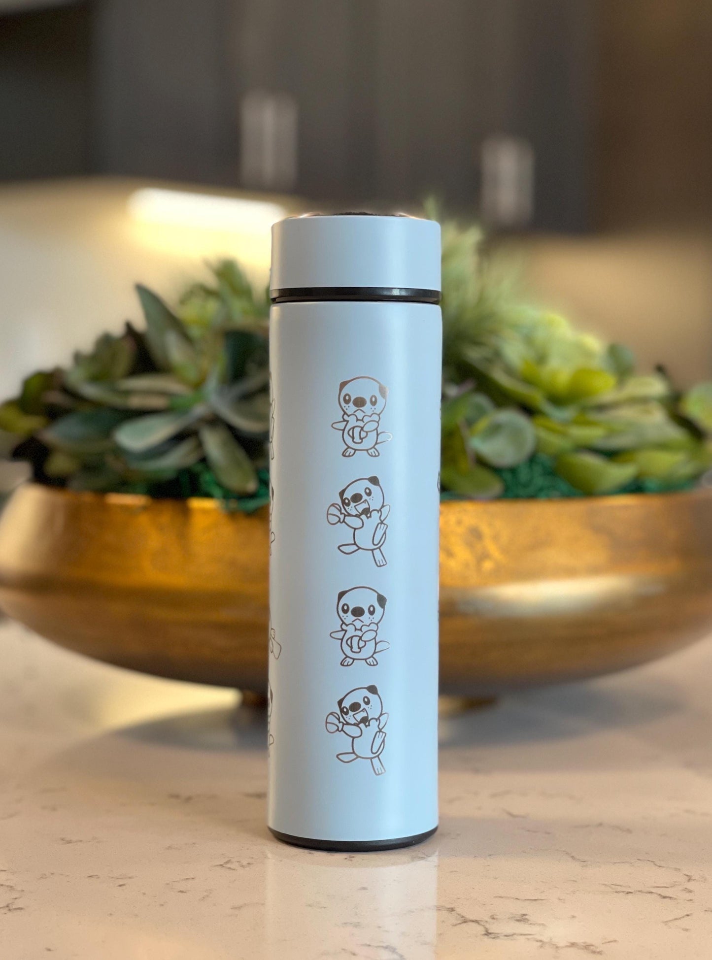 Oshawott Coffee Tumbler Tea Infuser Water Bottle, Unova Starter Otter Shell Travel Mug Thermos, Anime Fan Gamer Birthday Anniversary Gift