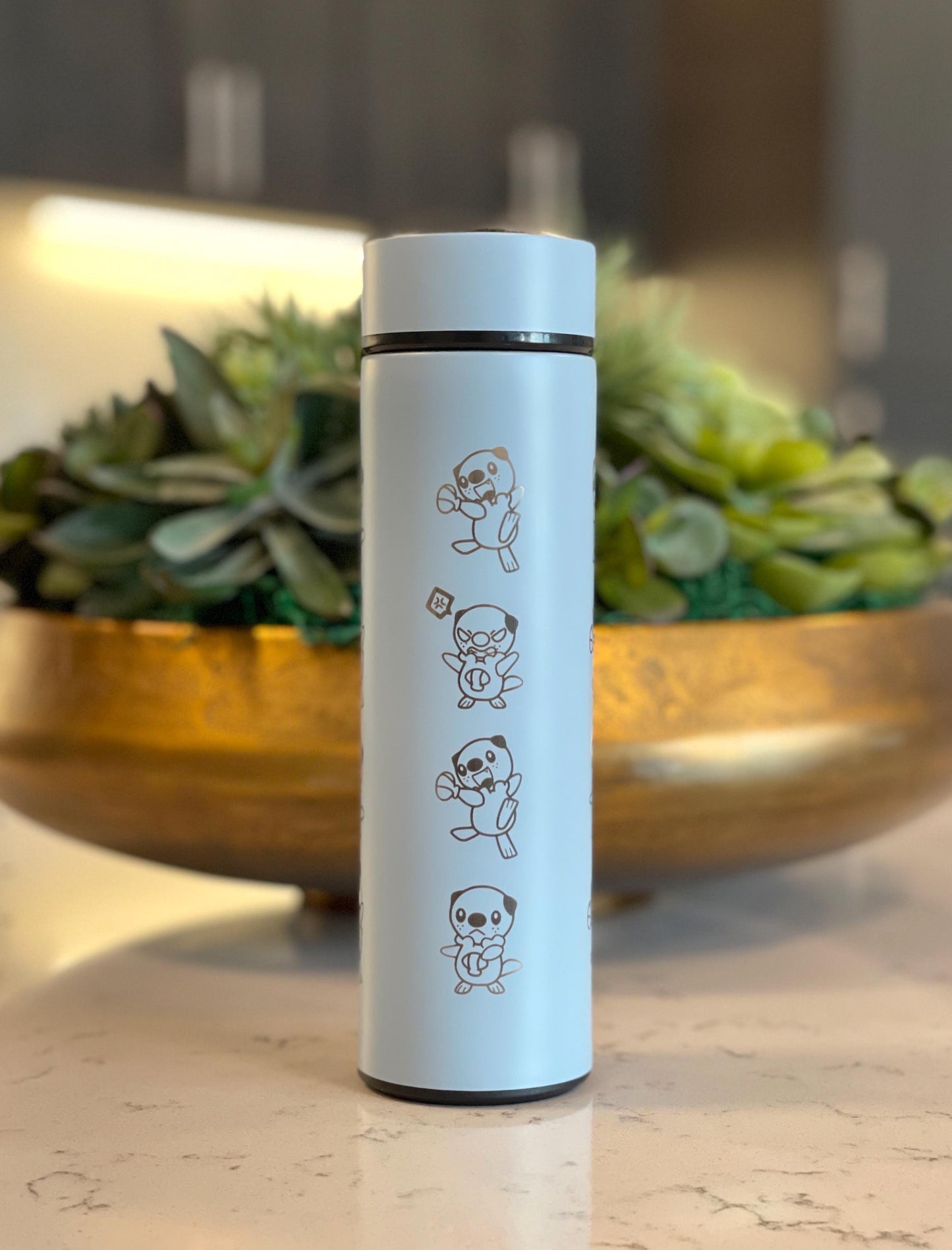 Oshawott Coffee Tumbler Tea Infuser Water Bottle, Unova Starter Otter Shell Travel Mug Thermos, Anime Fan Gamer Birthday Anniversary Gift
