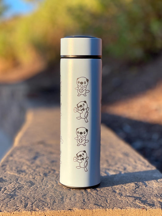 Oshawott Coffee Tumbler Tea Infuser Water Bottle, Unova Starter Otter Shell Travel Mug Thermos, Anime Fan Gamer Birthday Anniversary Gift