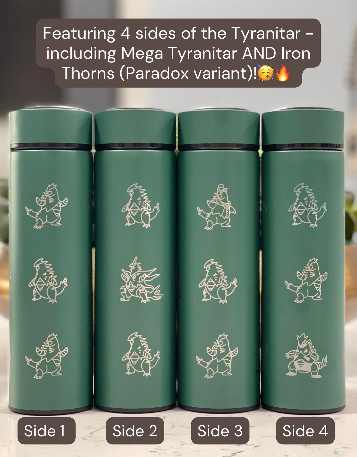 Tyranitar Coffee Tumbler Tea Infuser Waterbottle with Mega Tyranitar & Iron Thorns, Paradox Gamer Anime Travel Mug Flask Birthday Gift