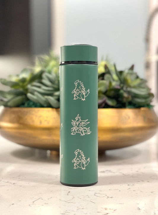 Tyranitar Coffee Tumbler Tea Infuser Waterbottle with Mega Tyranitar & Iron Thorns, Paradox Gamer Anime Travel Mug Flask Birthday Gift