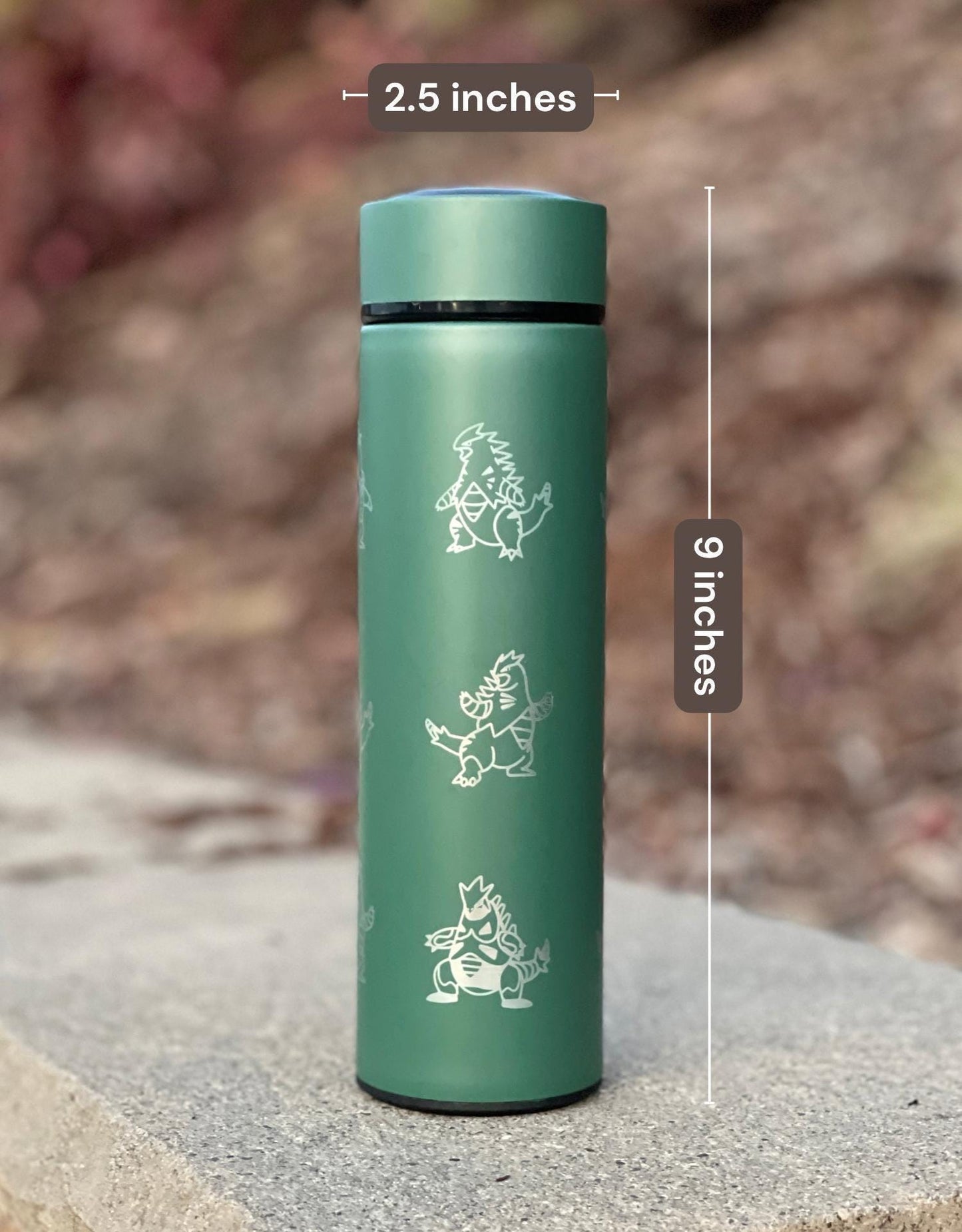 Tyranitar Coffee Tumbler Tea Infuser Waterbottle with Mega Tyranitar & Iron Thorns, Paradox Gamer Anime Travel Mug Flask Birthday Gift