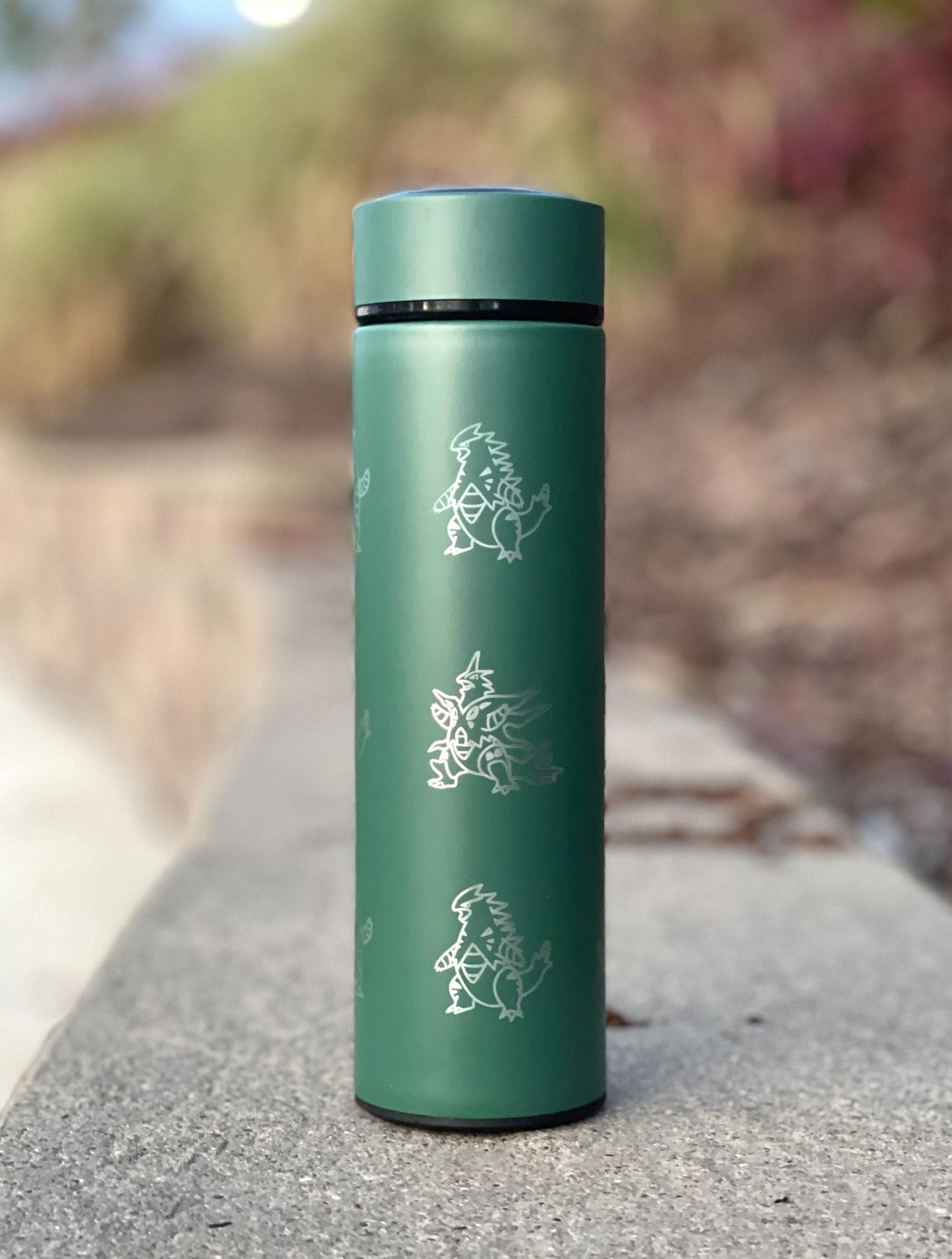 Tyranitar Coffee Tumbler Tea Infuser Waterbottle with Mega Tyranitar & Iron Thorns, Paradox Gamer Anime Travel Mug Flask Birthday Gift