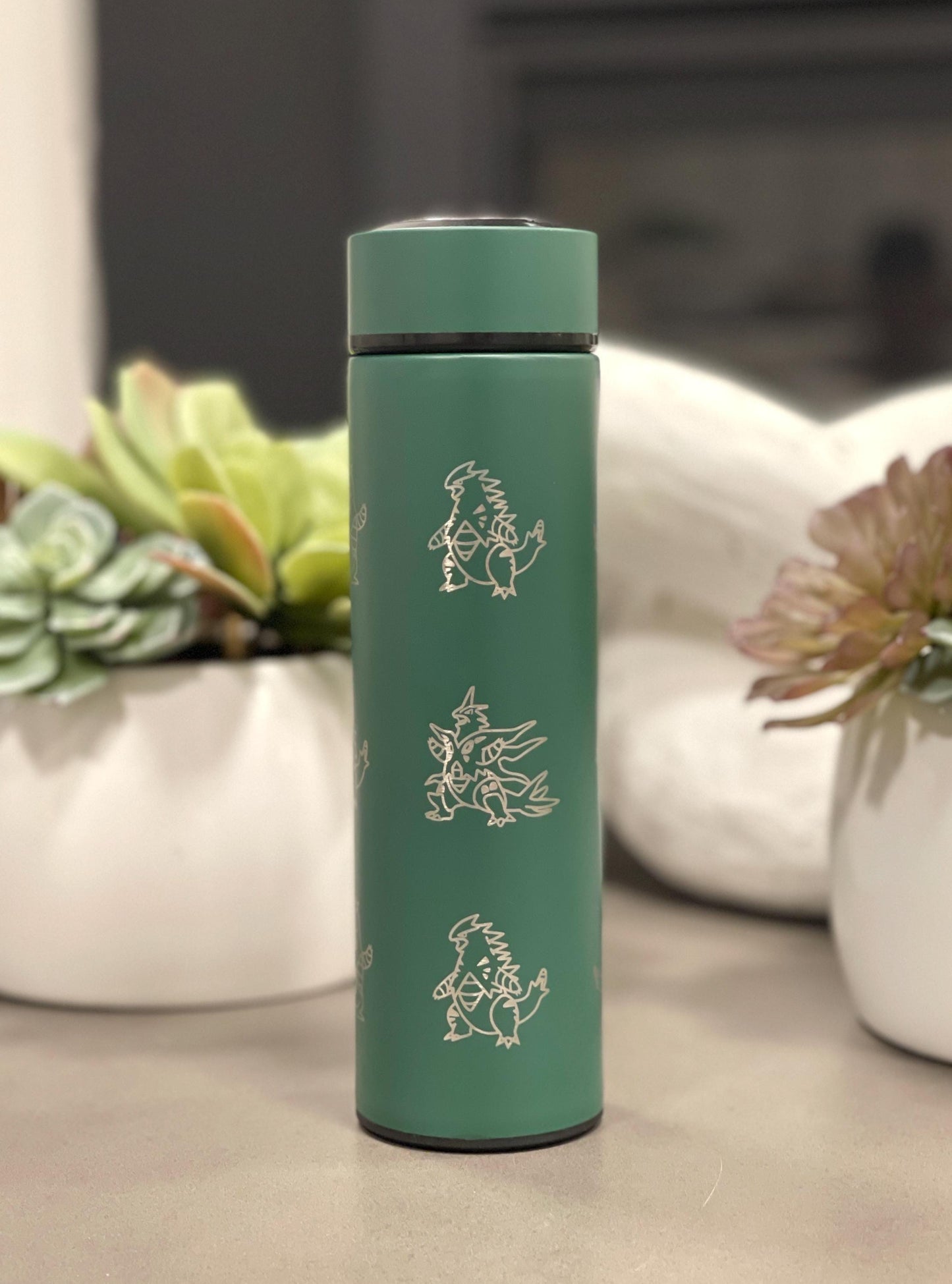 Tyranitar Coffee Tumbler Tea Infuser Waterbottle with Mega Tyranitar & Iron Thorns, Paradox Gamer Anime Travel Mug Flask Birthday Gift