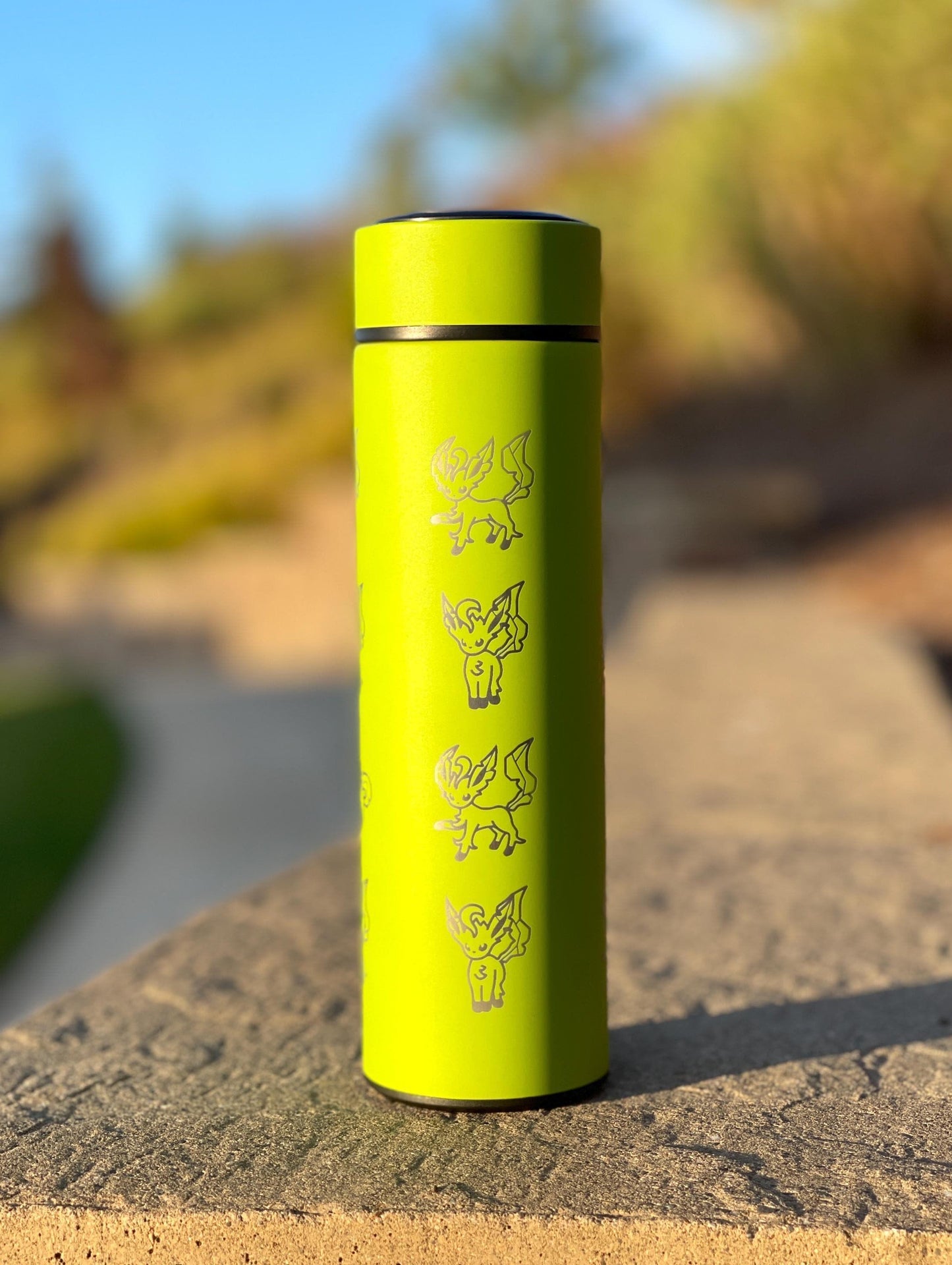 Leafeon Coffee Tumbler Tea Infuser with Razor Leaf & Flower Crown Costume Waterbottle, Glaceon Eeveelution Anime Fan Birthday Thermos Gift