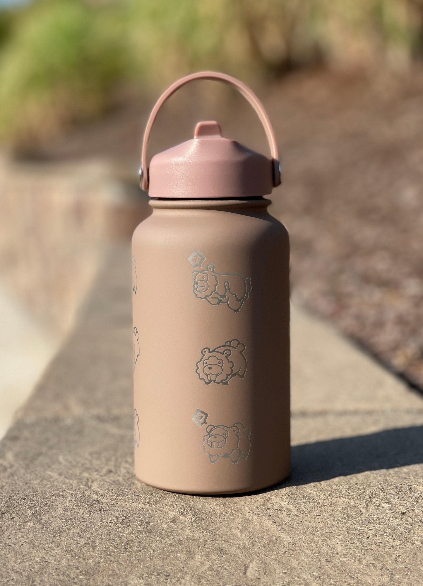 Bidoof Water Bottle Engraved Straw Waterbottle Coffee Tumbler, HM Slave Rock Smash Cut, Funny Meme Anime Fan Travel Mug Cup Drink Gift
