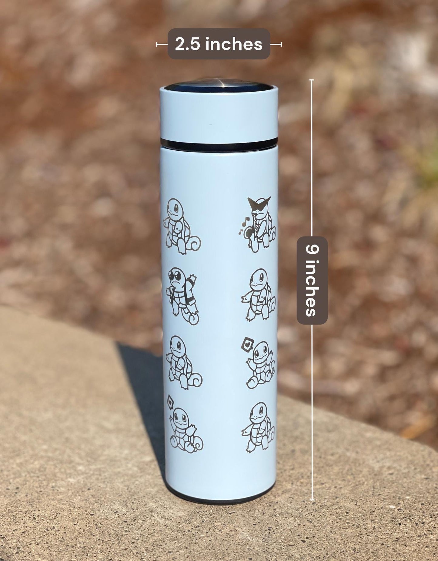 Squirtle Squad Coffee Tumbler with Tea Infuser, Glasses Sunglasses Saxophone Squirtle, Engraved Waterbottle Water Starter Travel Mug Gift