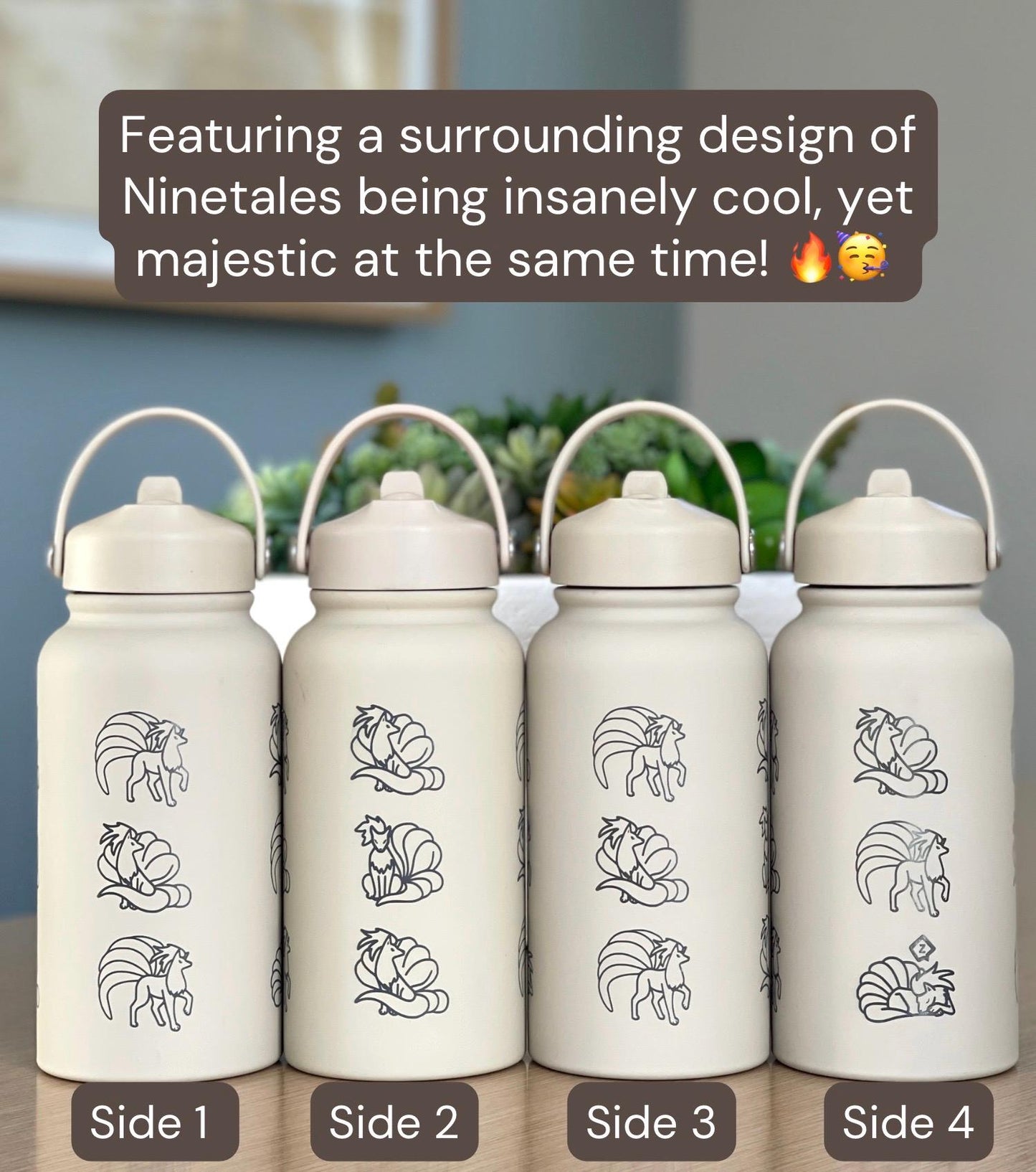 Ninetales Water Bottle Engraved Coffee Tumbler with Sleeping Ninetales, Gamer Anime Fan Waterbottle Travel Mug Thermos Birthday Gift