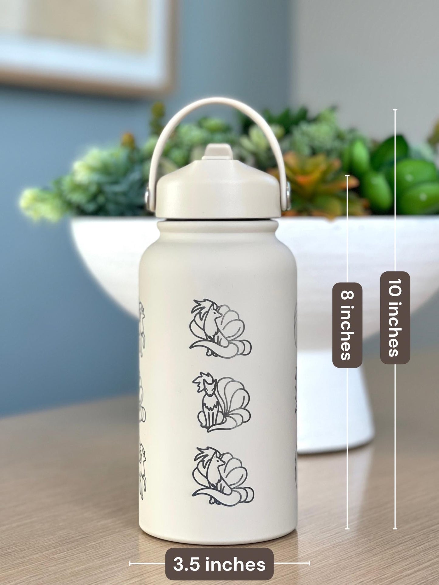 Ninetales Water Bottle Engraved Coffee Tumbler with Sleeping Ninetales, Gamer Anime Fan Waterbottle Travel Mug Thermos Birthday Gift