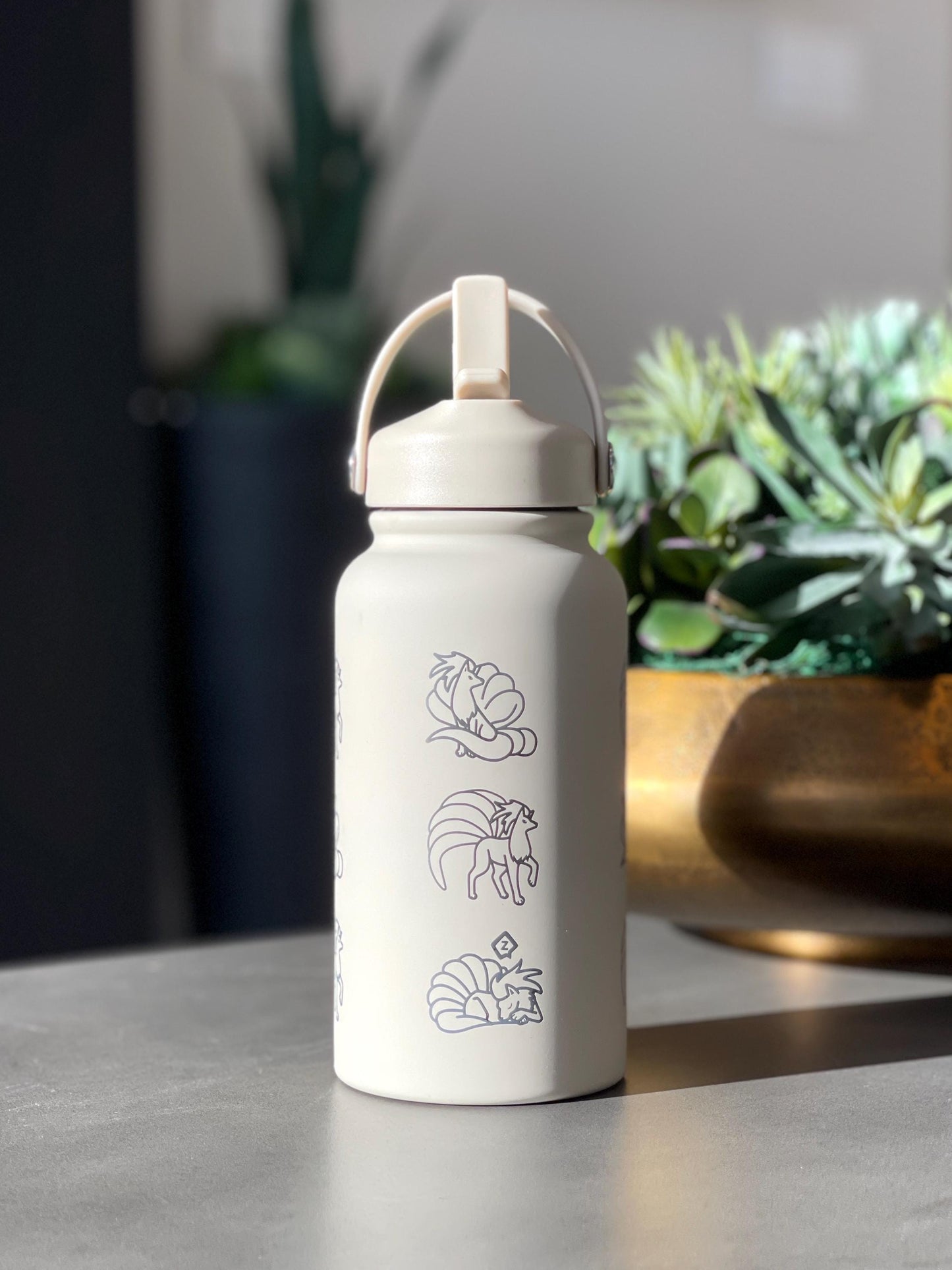Ninetales Water Bottle Engraved Coffee Tumbler with Sleeping Ninetales, Gamer Anime Fan Waterbottle Travel Mug Thermos Birthday Gift
