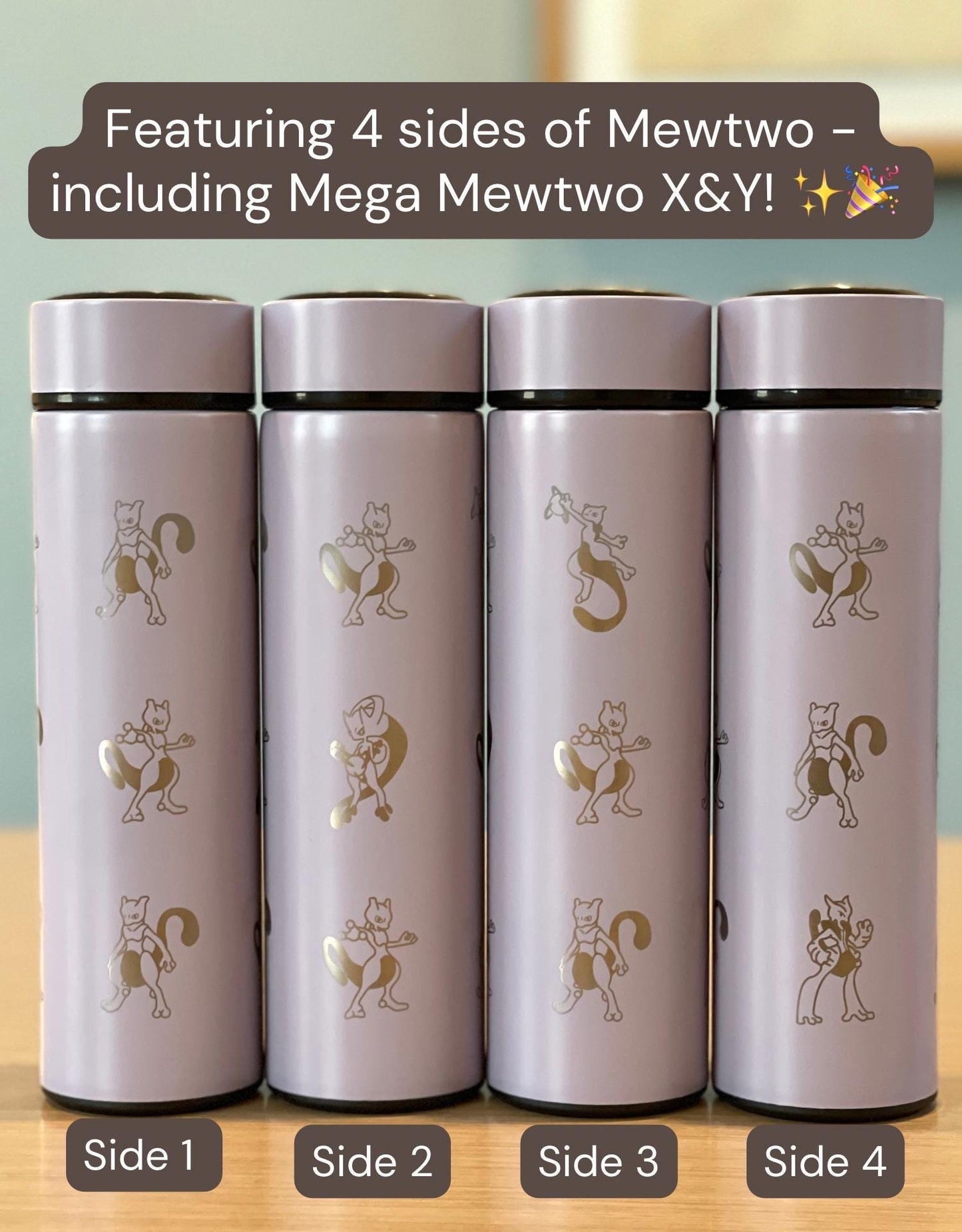 Mewtwo Coffee Tumbler Tea Infuser, Mega Mewtwo X & Y Evolution Psystrike, Legendary Waterbottle Flask Cup, Anime Fan Birthday Gift