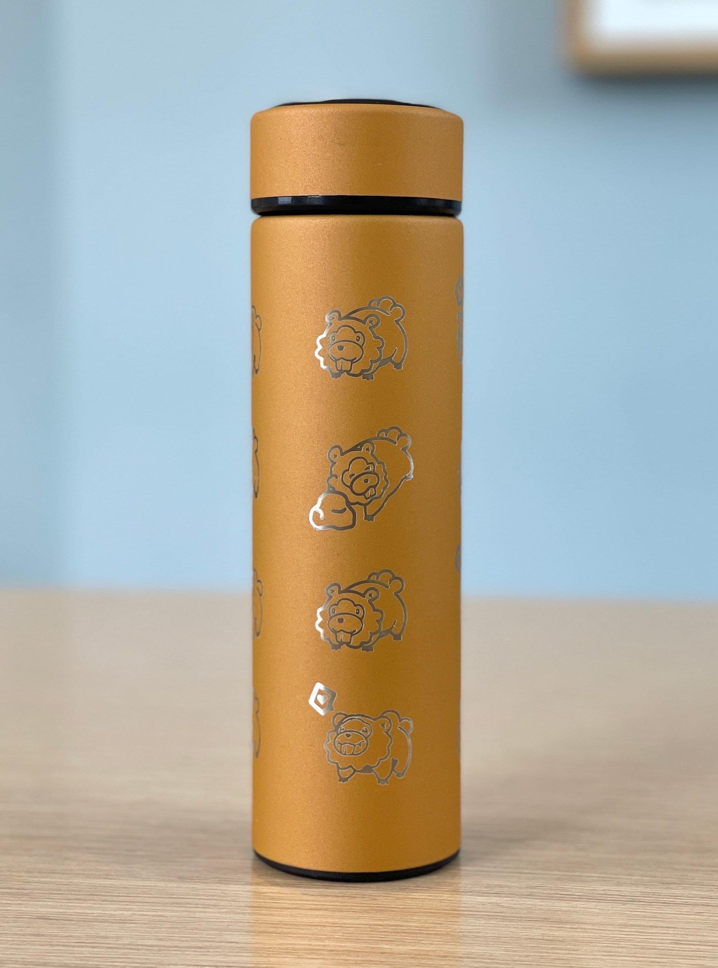 Shiny Bidoof Coffee Tumbler with Tea Infuser, HM Slave Cut Rock Smash, Waterbottle Meme Funny Travel Cup Mug Gift