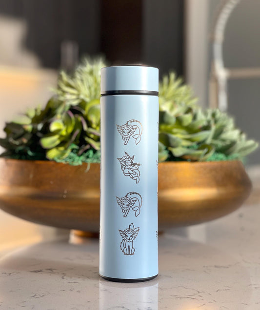 Vaporeon Coffee Tumbler with Tea Infuser, Vaporeon Water Gun & Cafe Top Hat Engraved Waterbottle, Eeveelution Anime Fan Birthday Gift