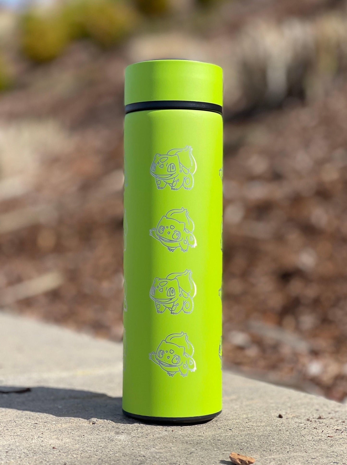 Bulbasaur Coffee Tumbler with Tea Infuser, Kanto Grass Starter Travel Cup Mug, Anime Gamer Fan Birthday Water Bottle Gift