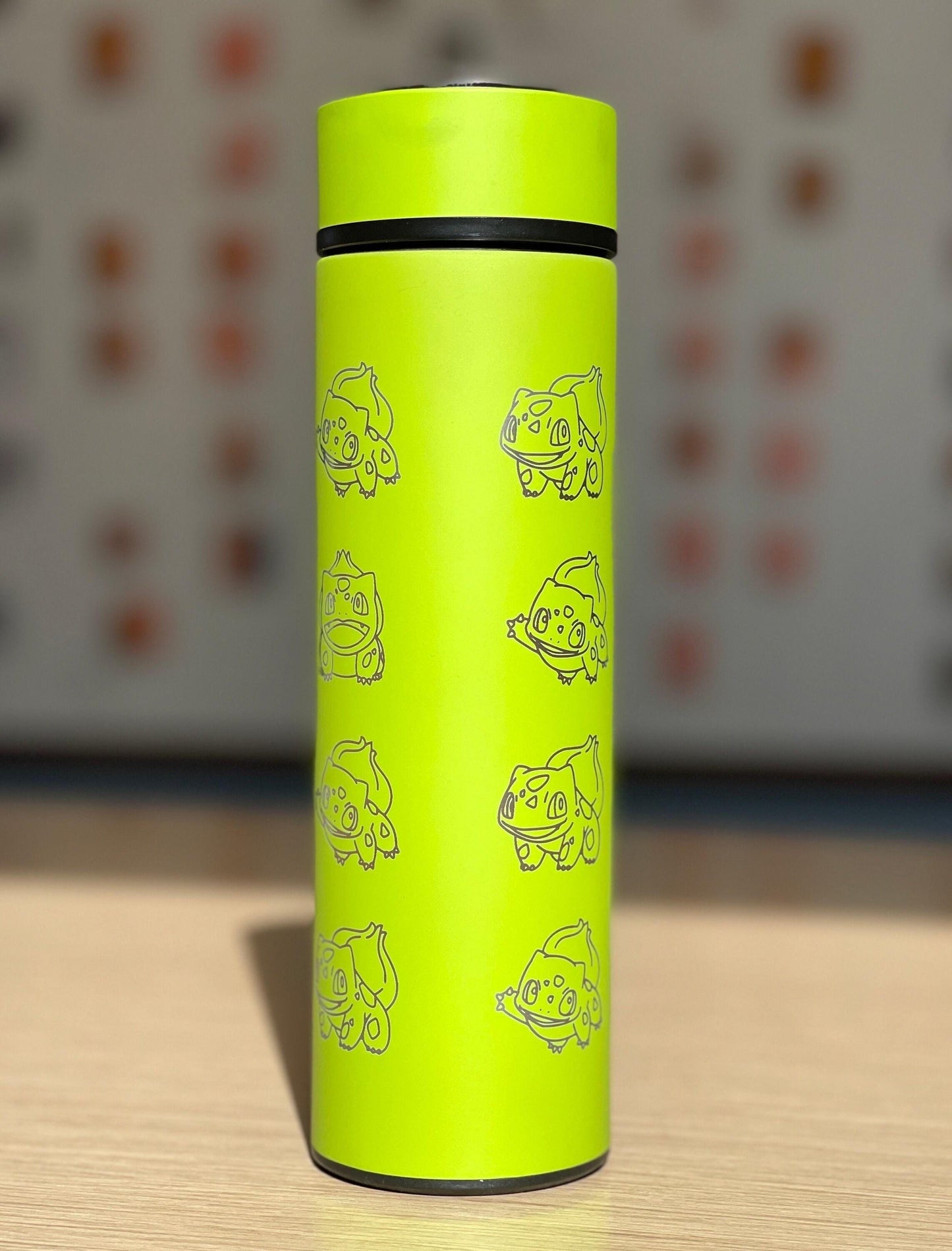 Bulbasaur Coffee Tumbler with Tea Infuser, Kanto Grass Starter Travel Cup Mug, Anime Gamer Fan Birthday Water Bottle Gift