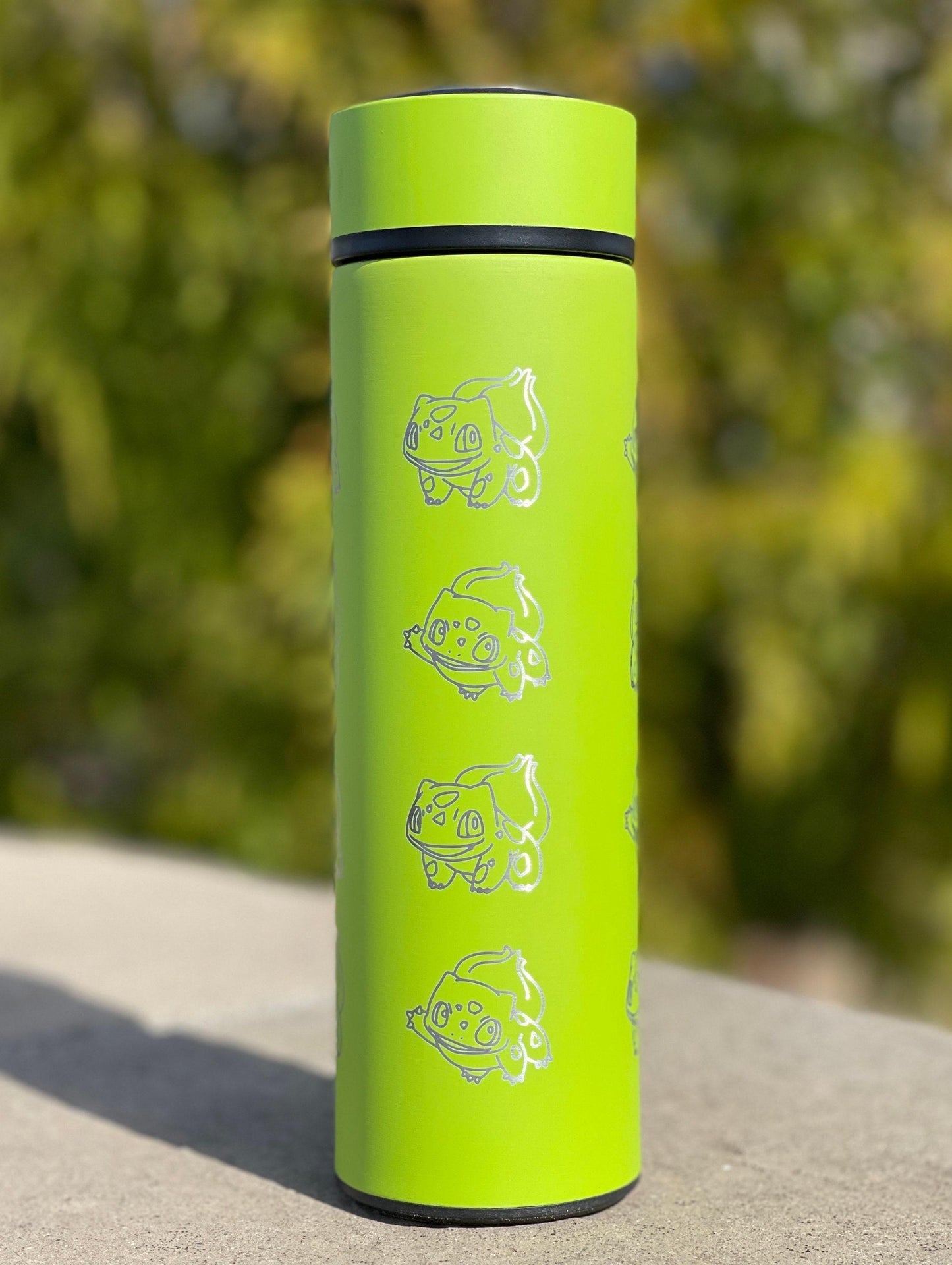 Bulbasaur Coffee Tumbler with Tea Infuser, Kanto Grass Starter Travel Cup Mug, Anime Gamer Fan Birthday Water Bottle Gift